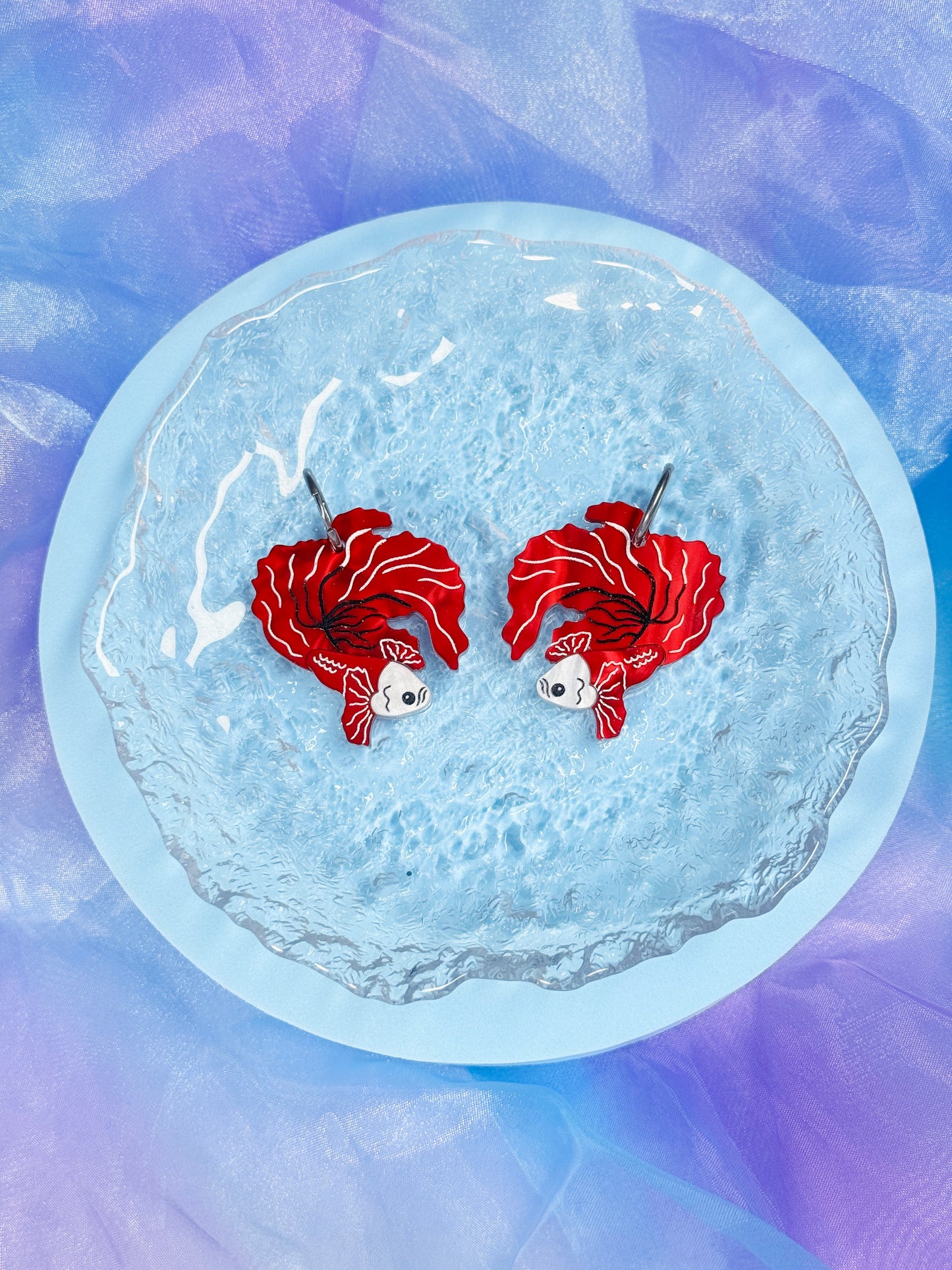 Betta Fish Acrylic Earrings (Red Pearl)