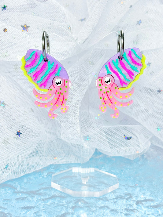 Cuttlefish Acrylic Earrings (Neon Pop)