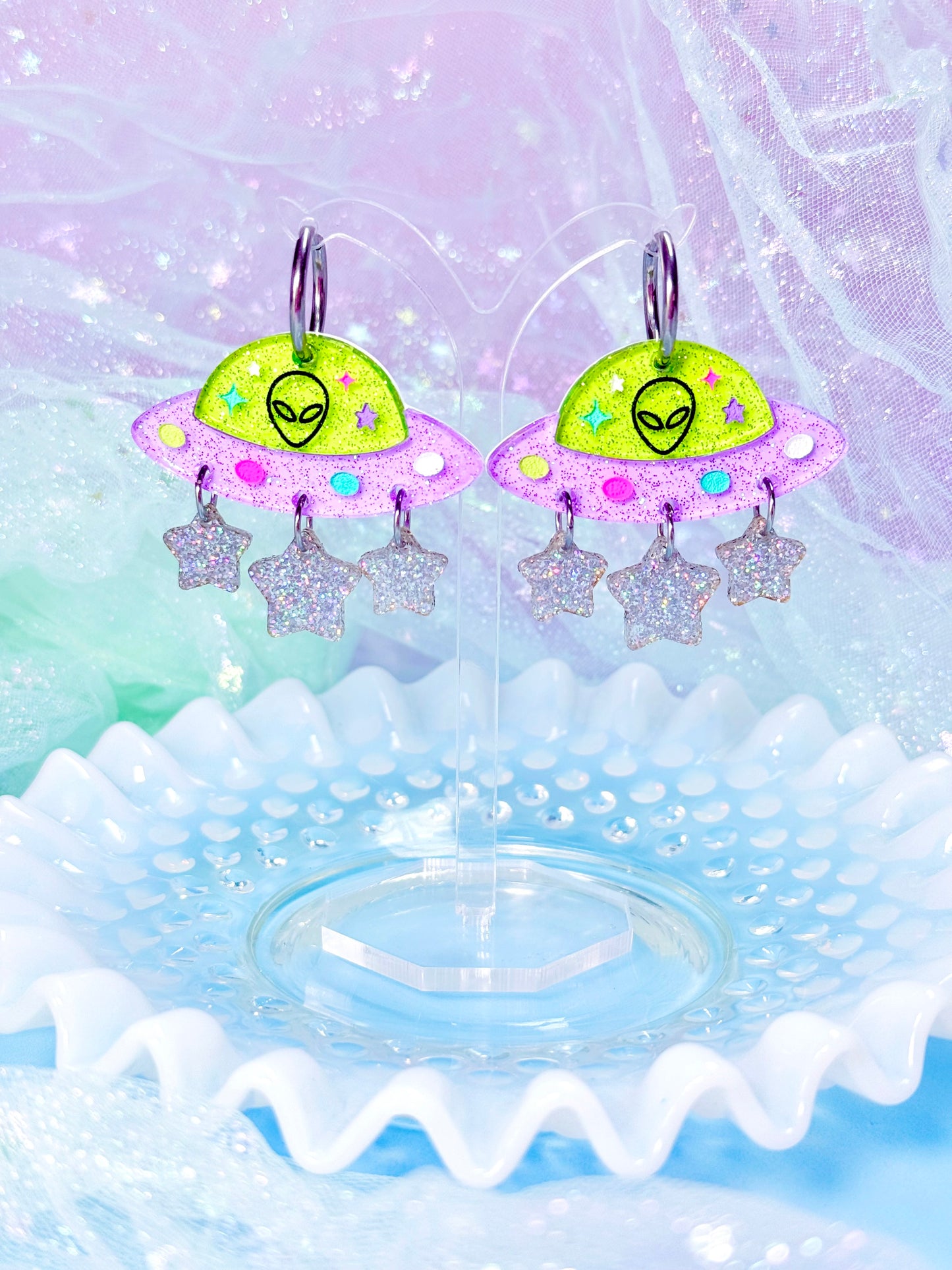 Galactic Glam UFO Acrylic Earrings