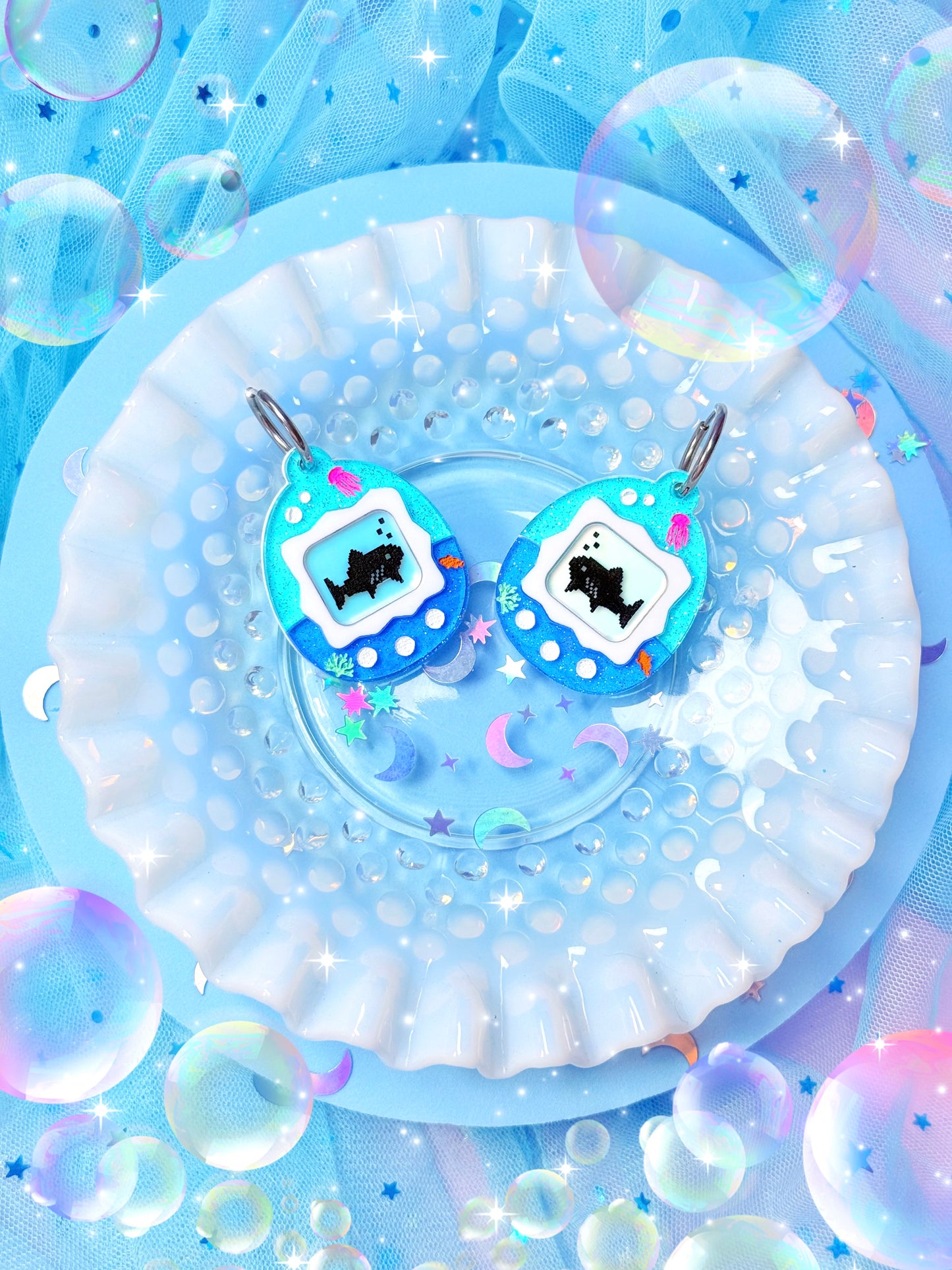 Virtual Pet Shark Acrylic Earrings