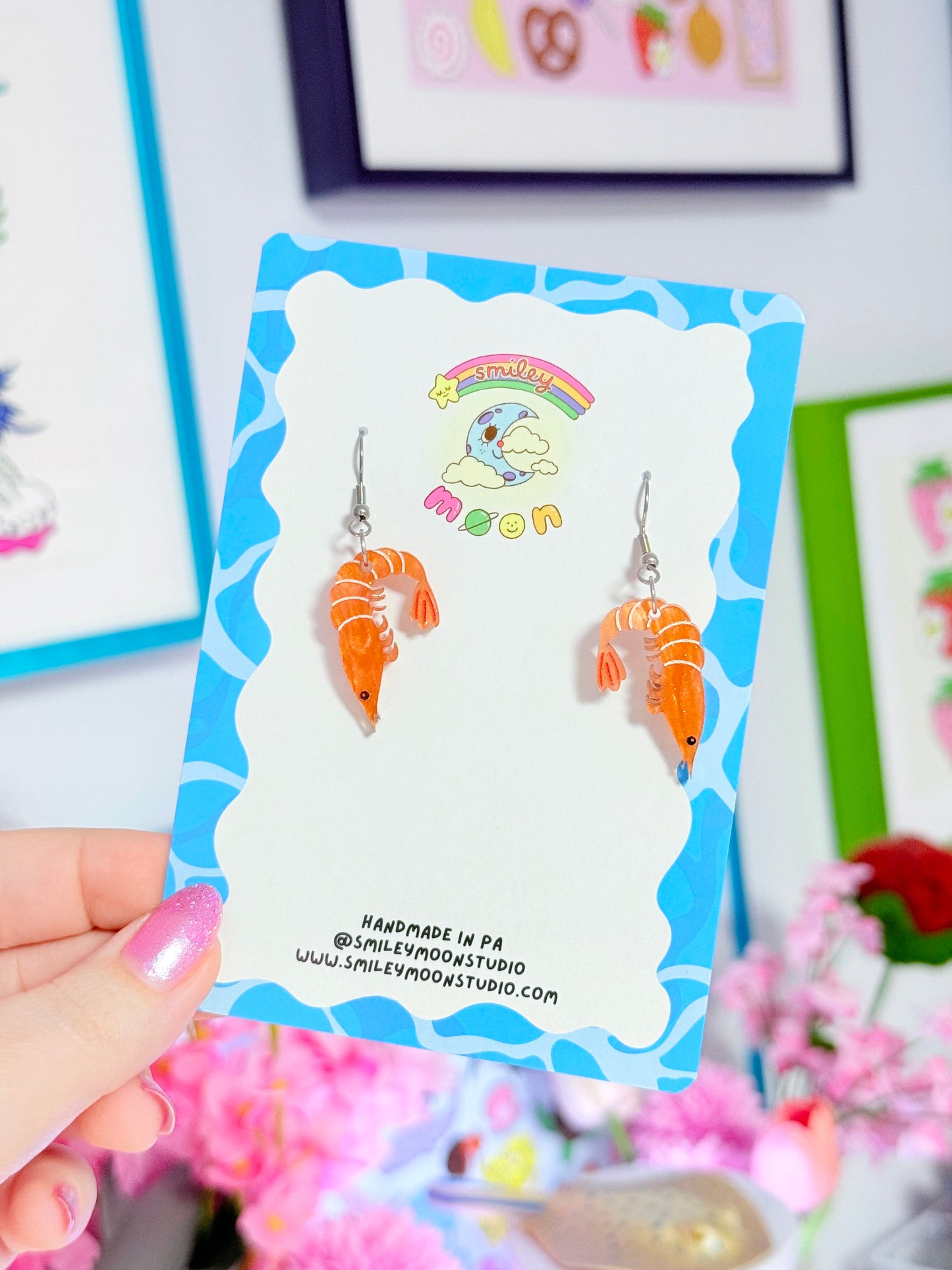 Mini Shrimp Acrylic Earrings