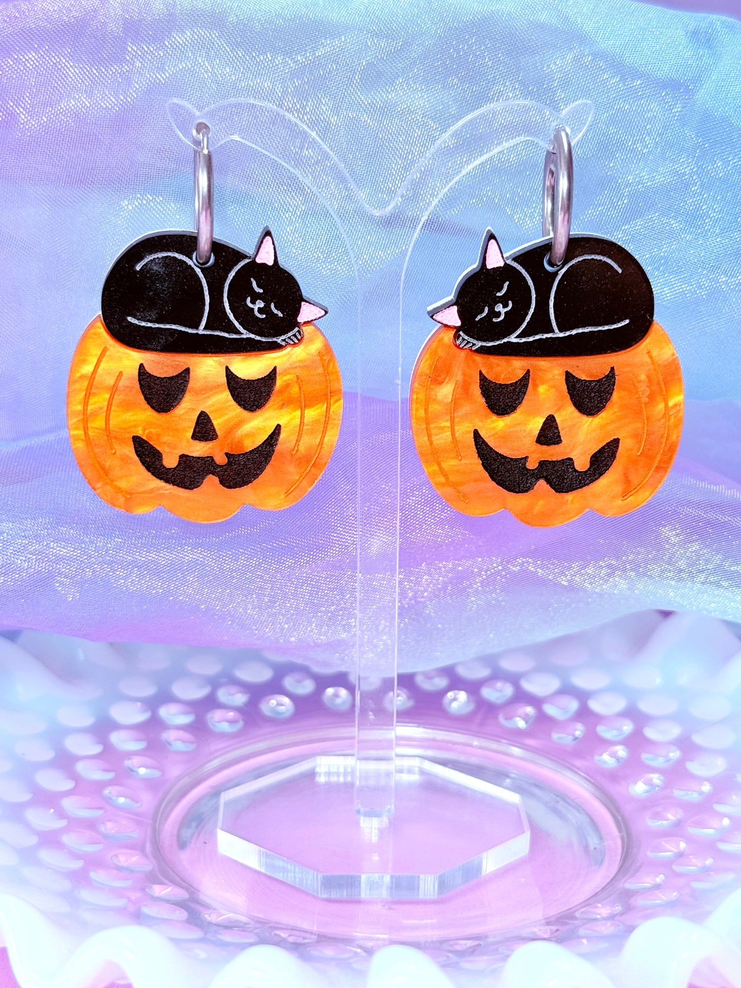 Halloween Kitty Acrylic Earrings