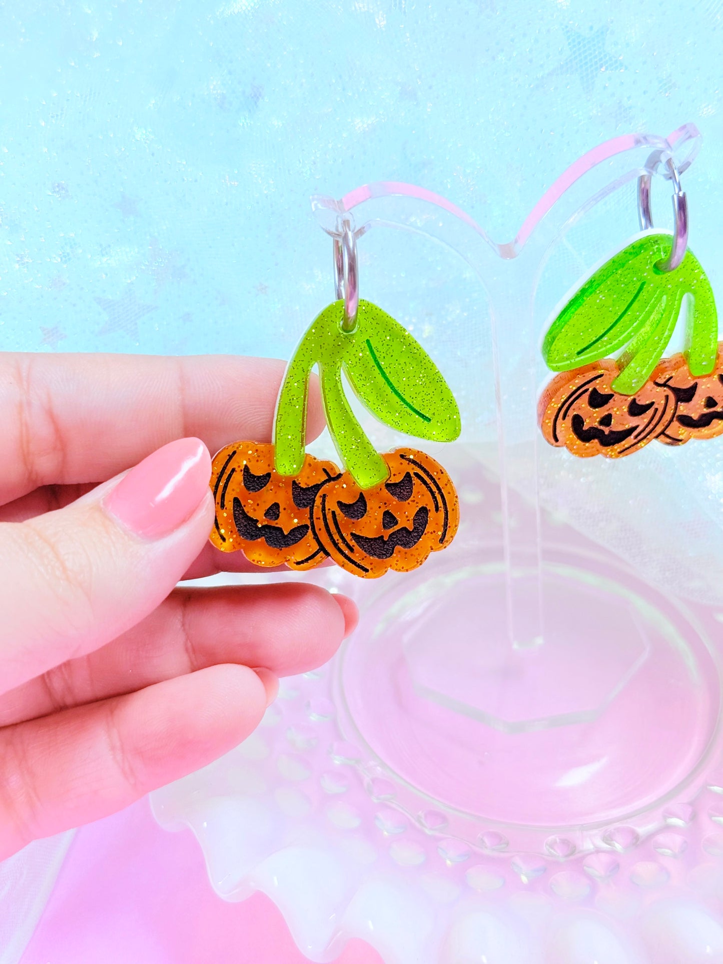 Pumpkin Cherries, Acrylic Earrings