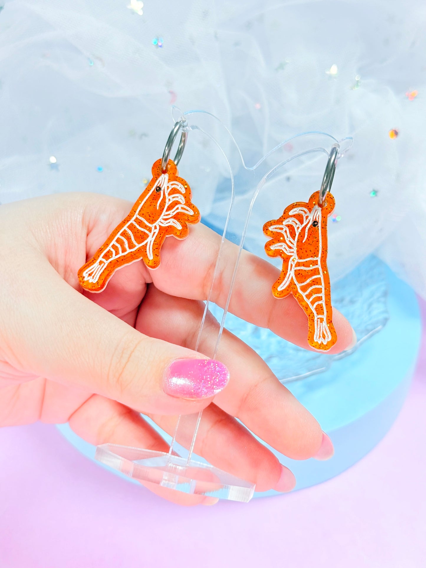 Jelly Shrimp Acrylic Earrings (Sunkist Orange)