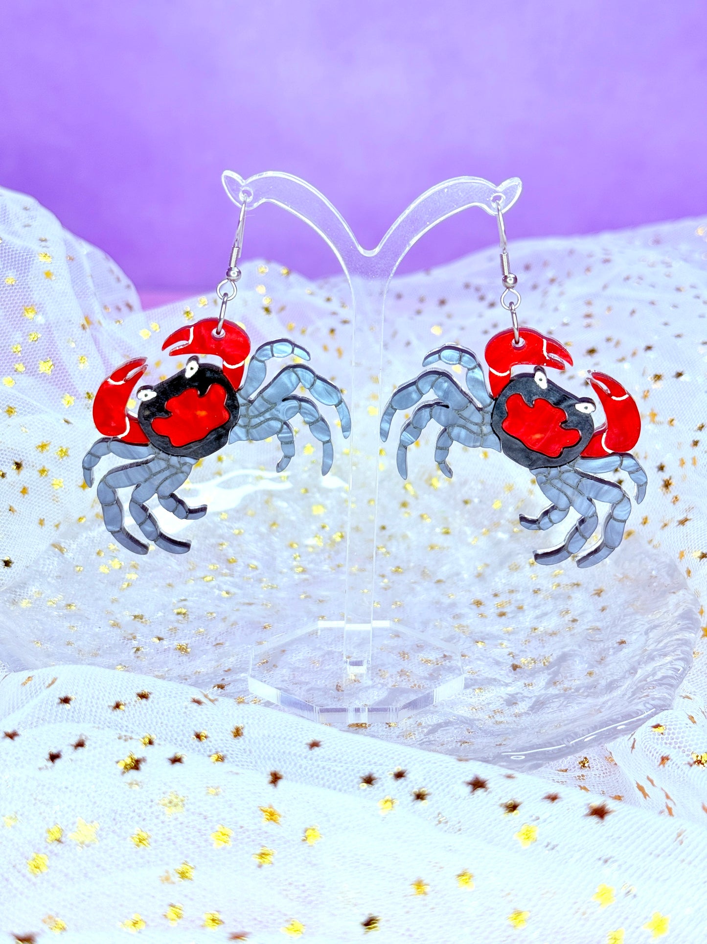 Red Devil Vampire Crab Acrylic Earrings