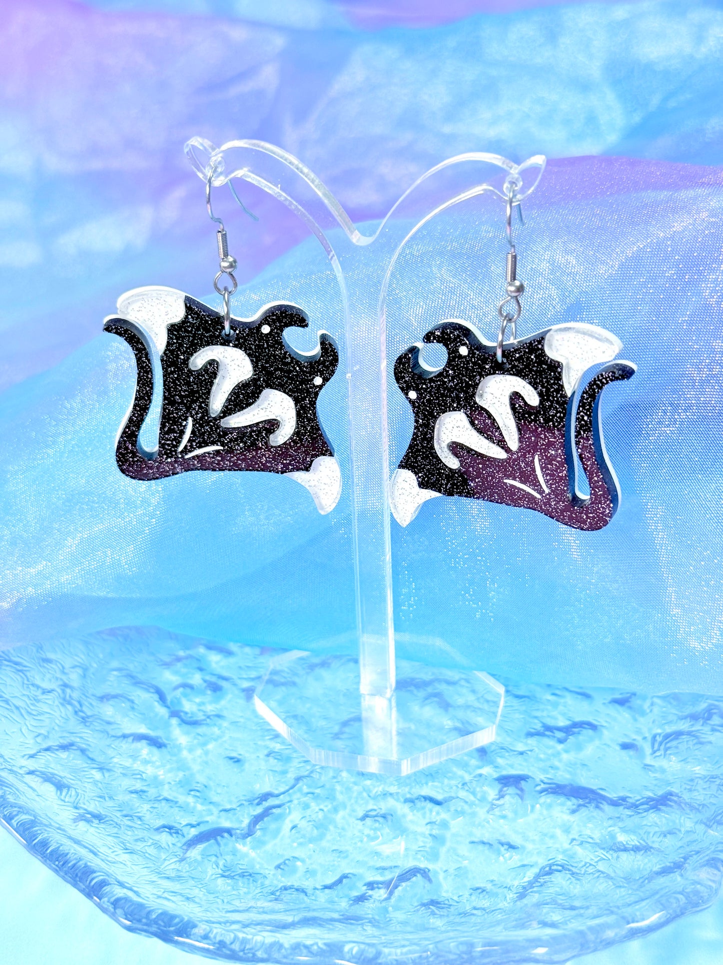 Manta Ray Acrylic Earrings (Extra Sparkly)