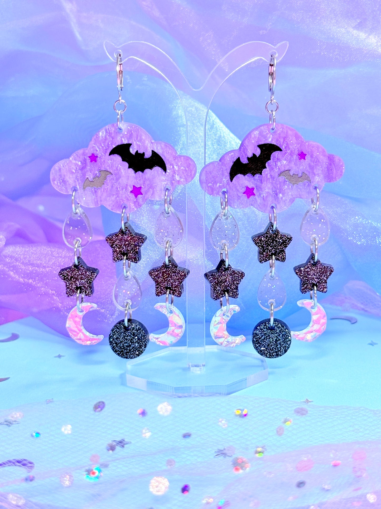 Witchy Night Sky Drops, Acrylic Earrings