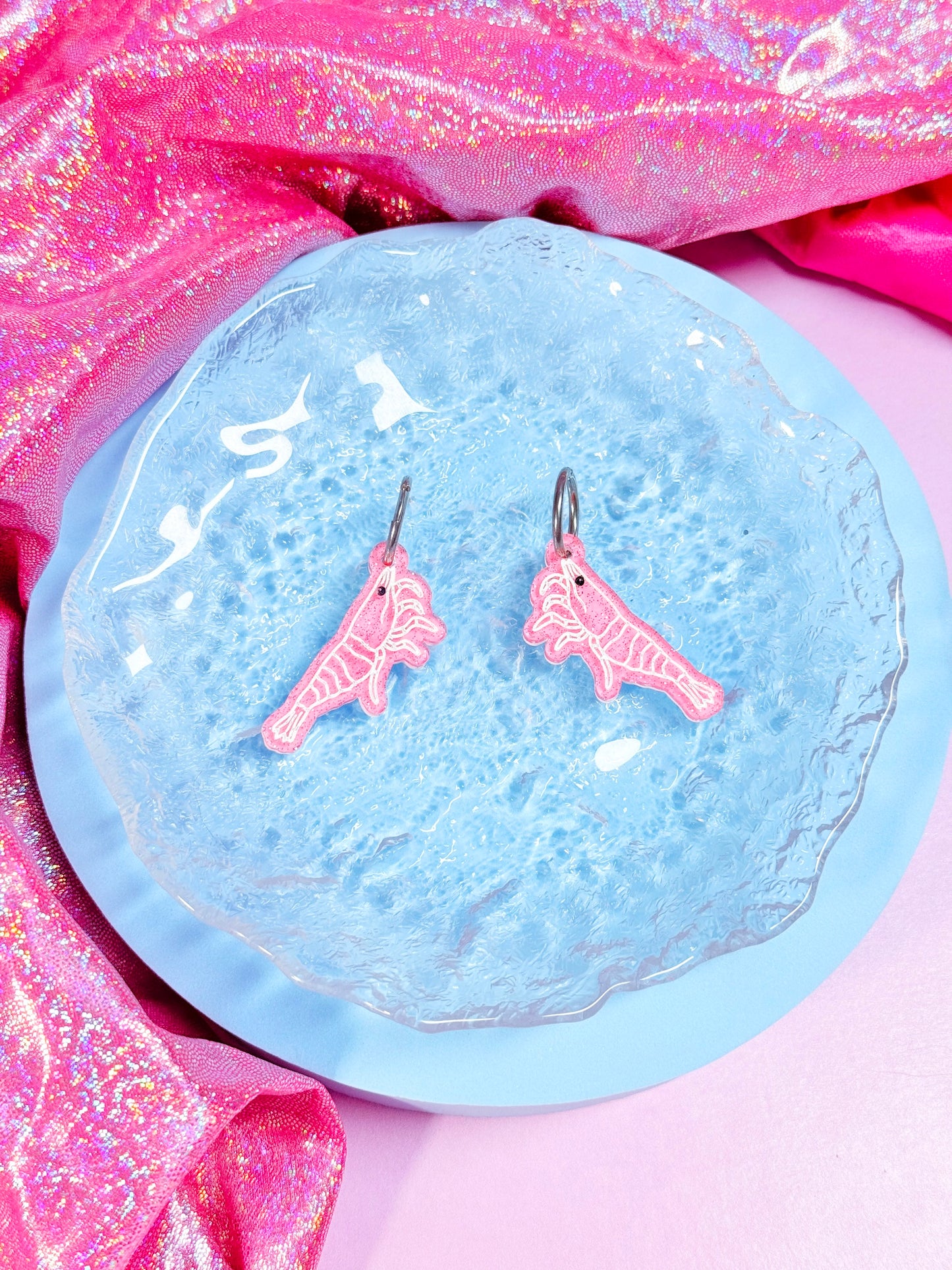 Jelly Shrimp Acrylic Earrings (Bubblegum)