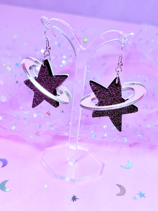 Y2K Cosmic Star Acrylic Earrings (Black)