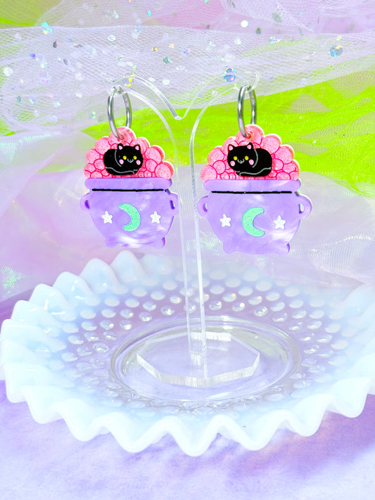 Kitty Cauldron Acrylic Earrings