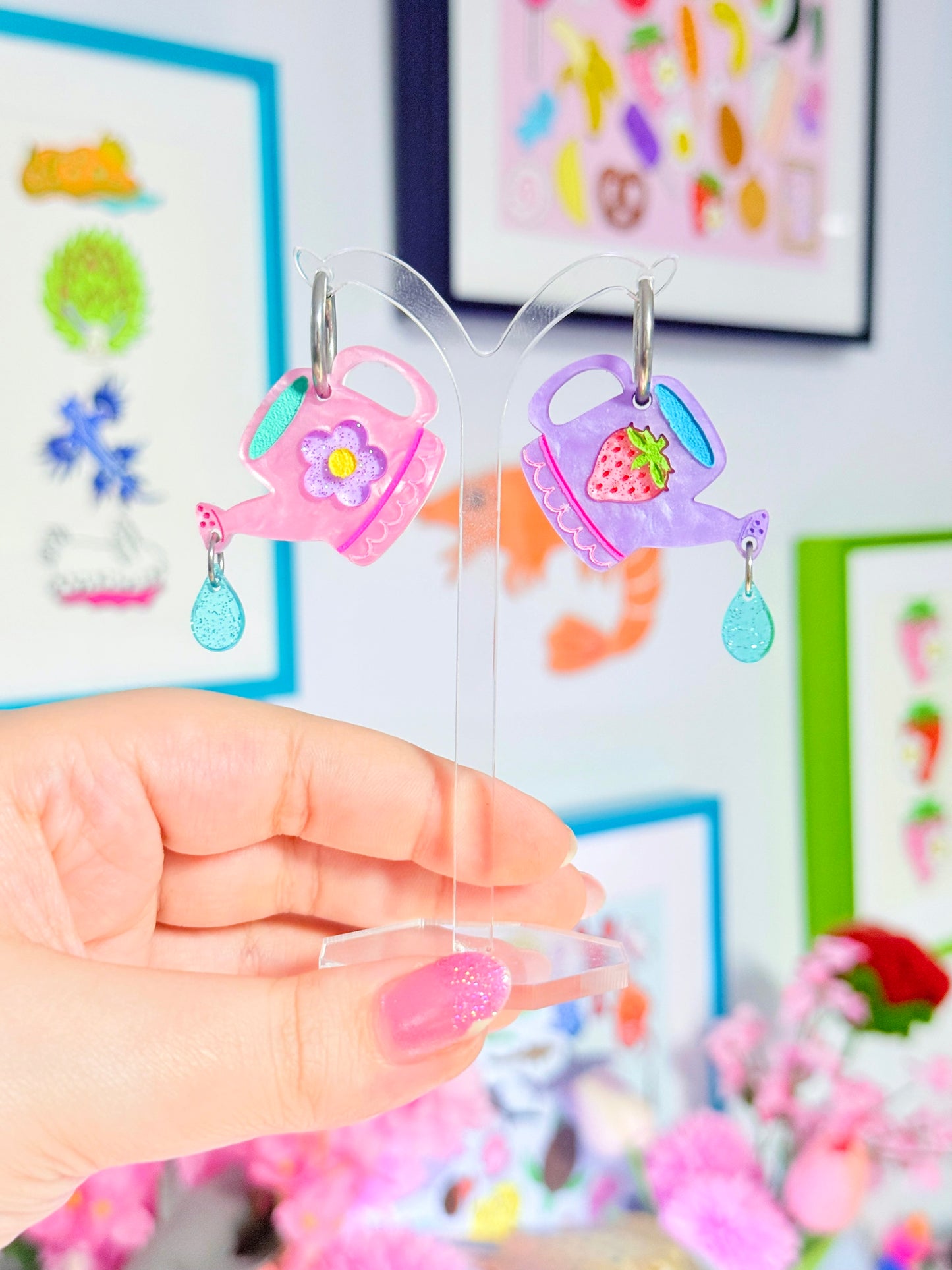 Whimsical Watering Can Acrylic Earrings