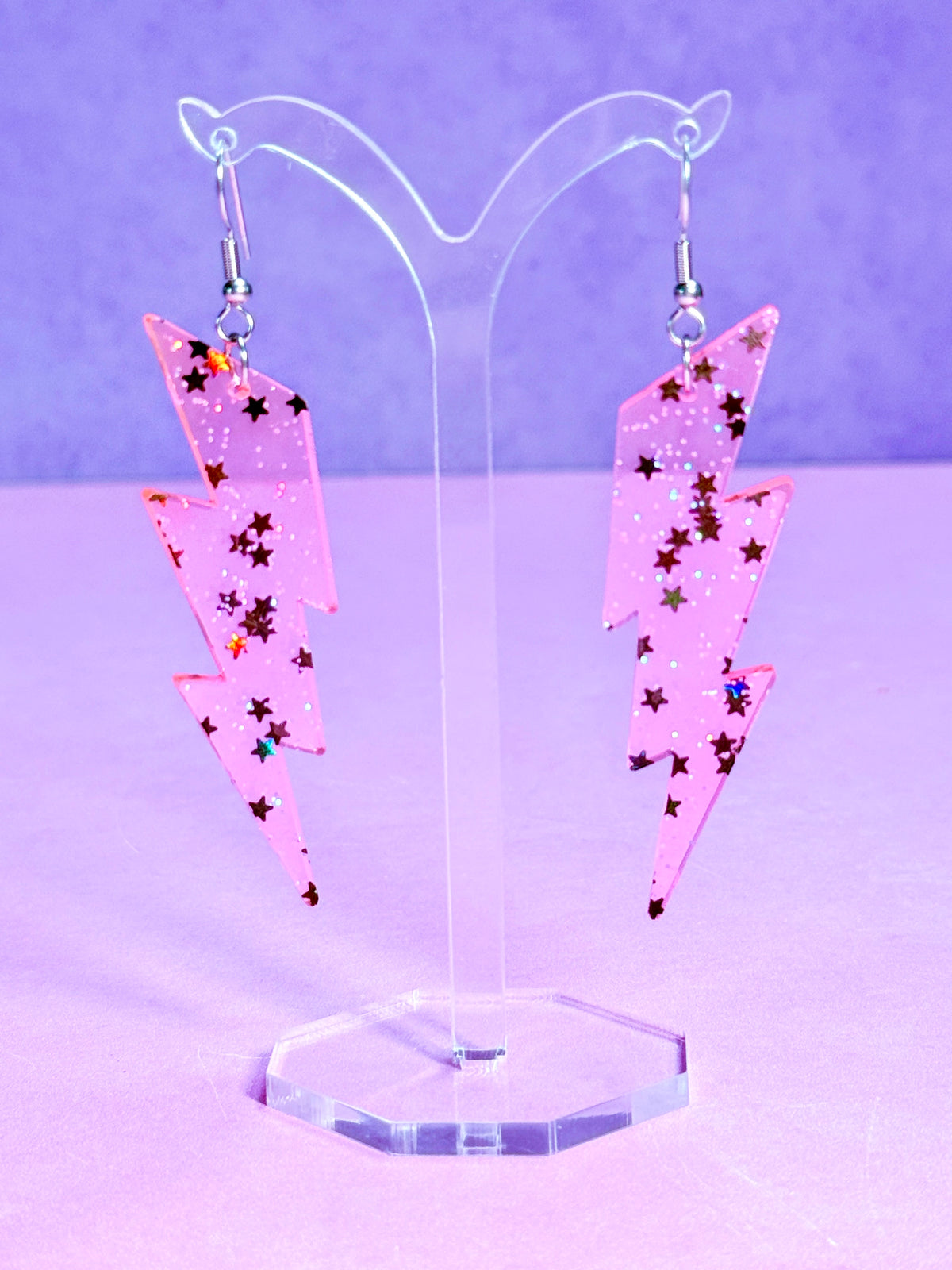 Lightning Bolt Acrylic Earrings (Star Jelly Glitter)
