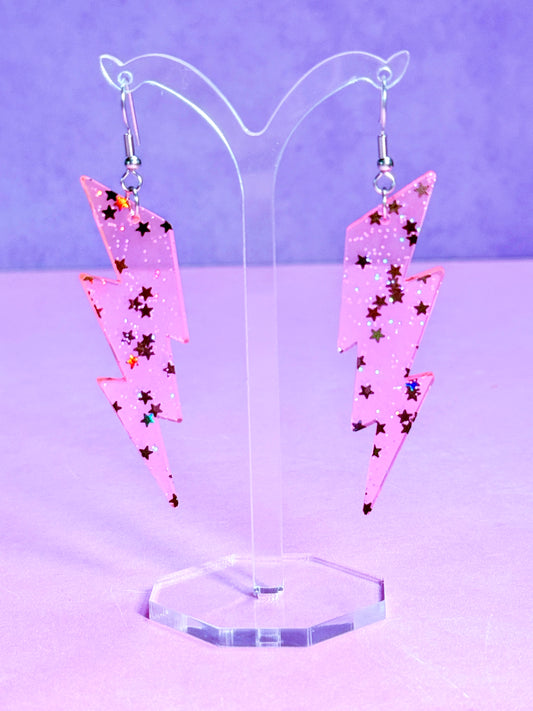 Lightning Bolt Acrylic Earrings (Star Jelly Glitter)