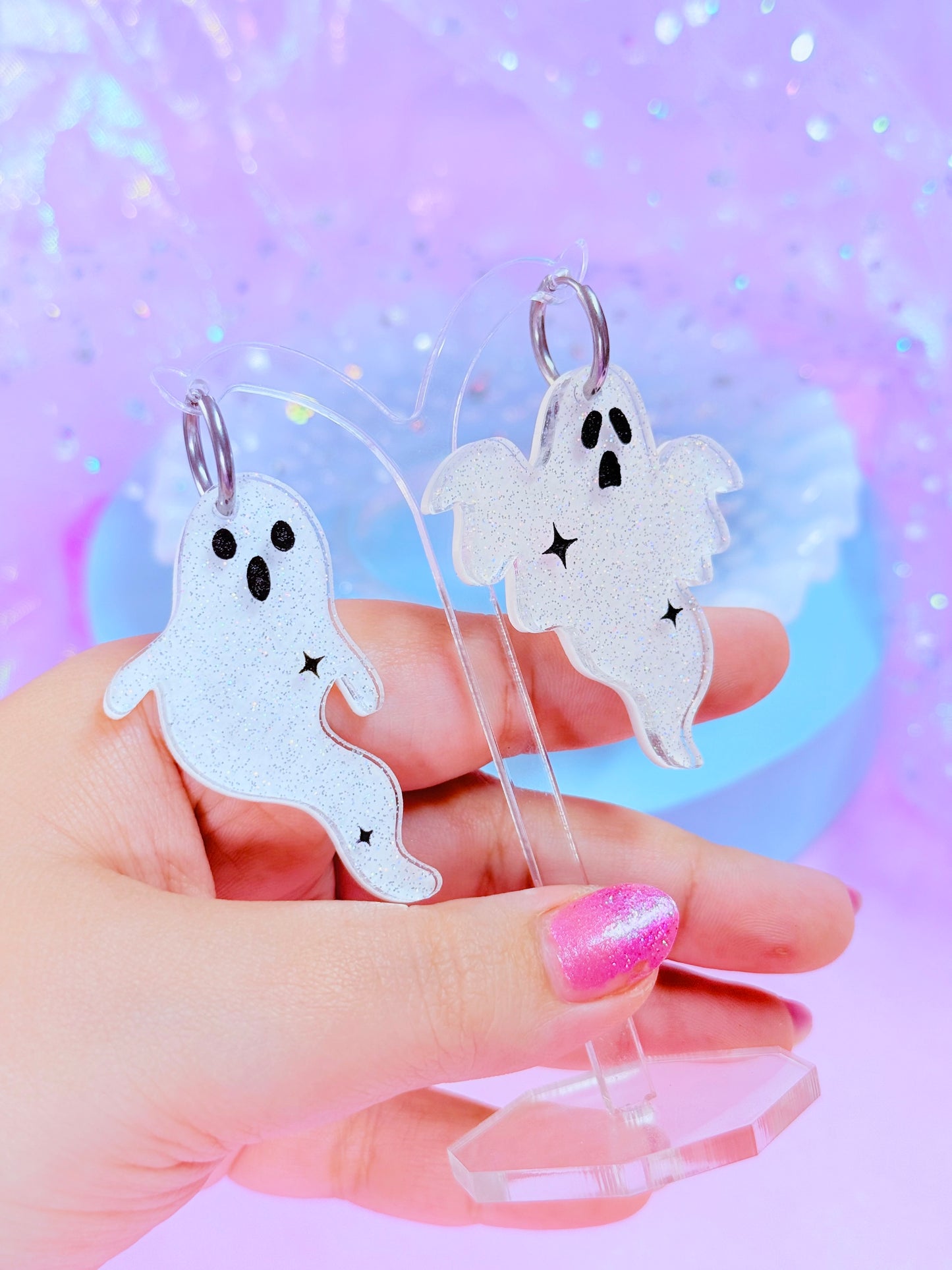 Funky Ghost Acrylic Earrings (Jelly Sparkle)