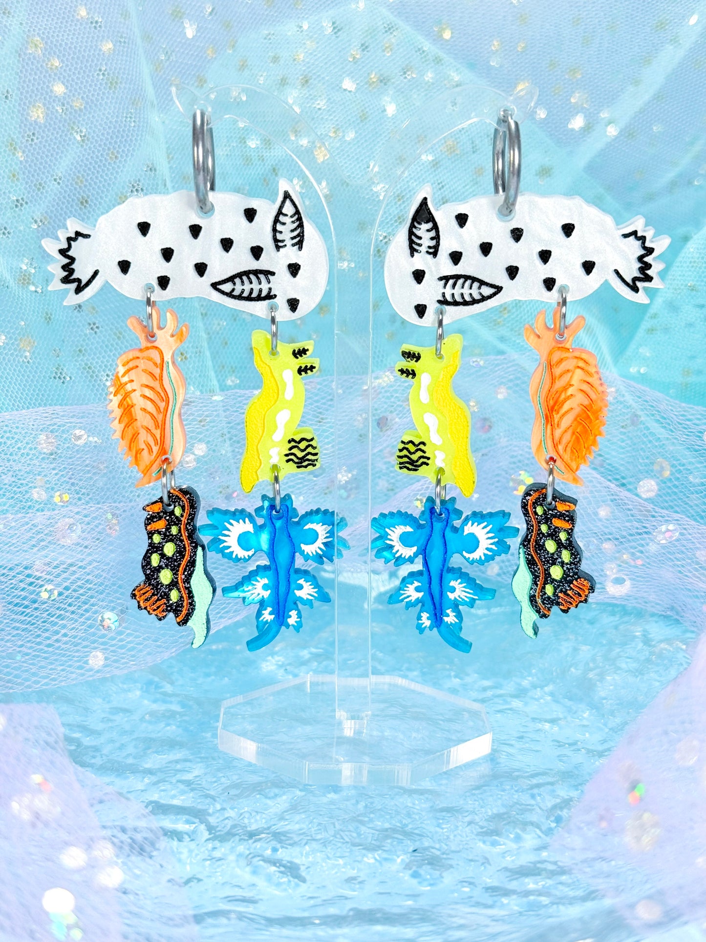 Sea Slug Drops, Nudibranch Acrylic Earrings
