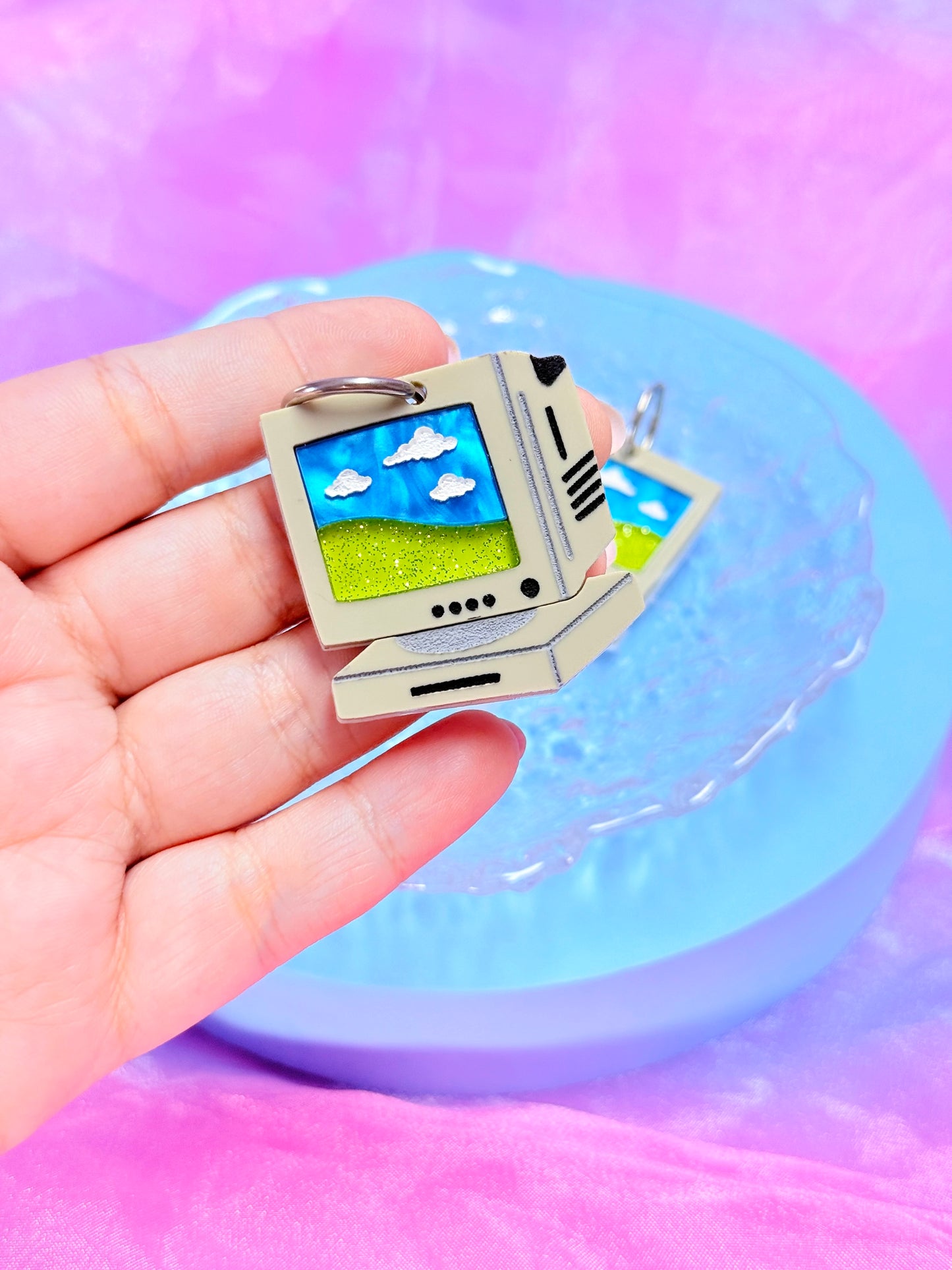 Retro Computer Earrings, Cloudy Skies