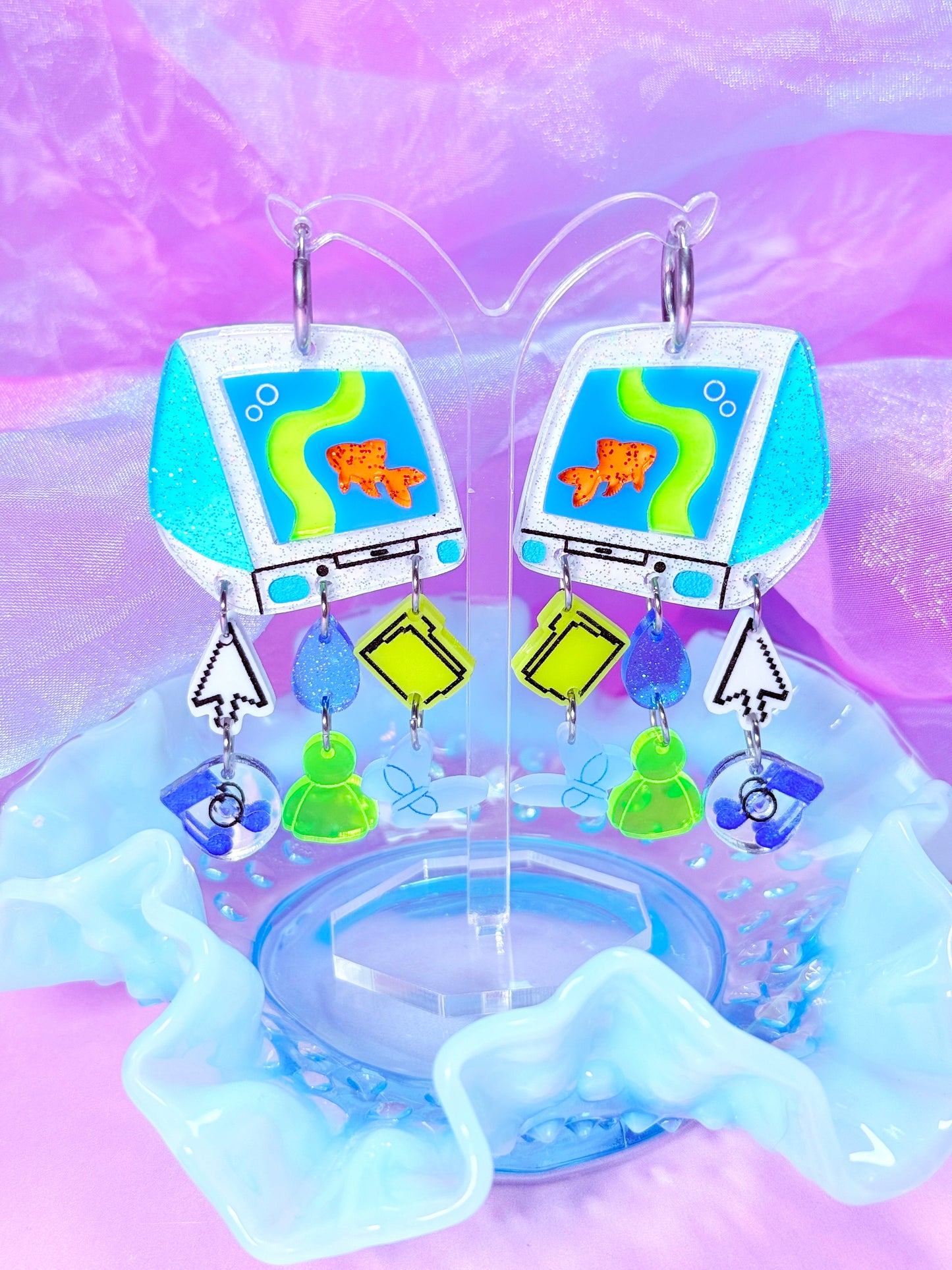 Frutiger Aero Inspired Acrylic Earrings (Version 2, Jelly Computer)