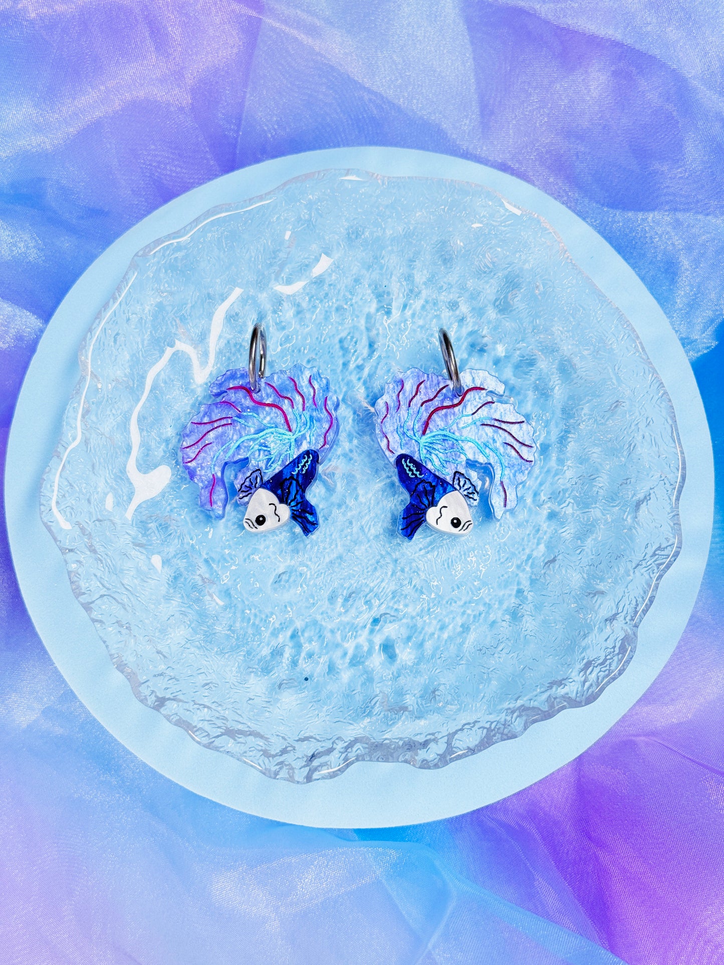 Betta Fish Acrylic Earrings (Mystic Blue and Purple)