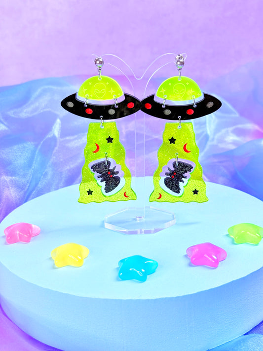 Mothman Cryptid UFOs, Acrylic Earrings