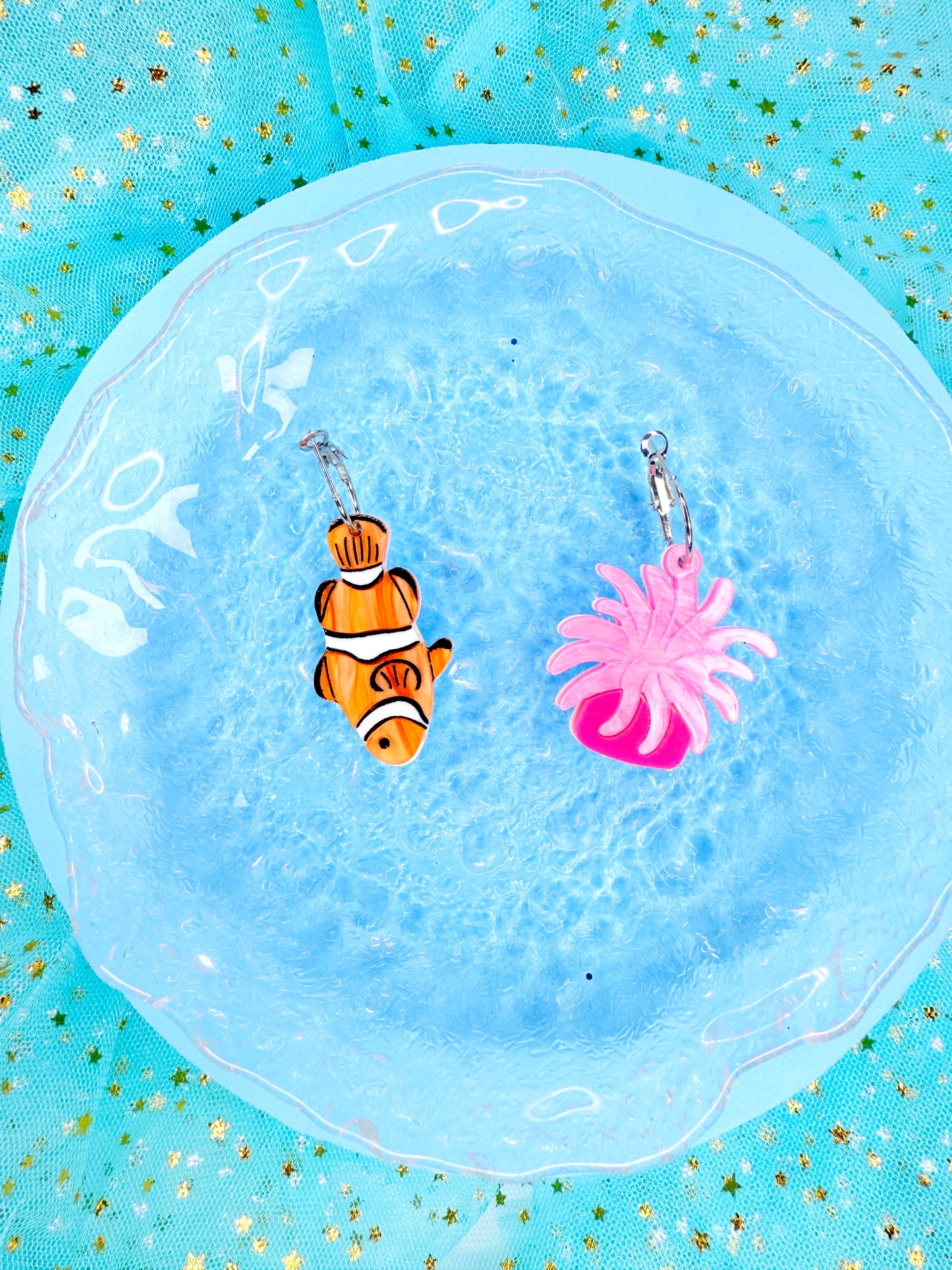 Clownfish and Anemone, Acrylic Earrings