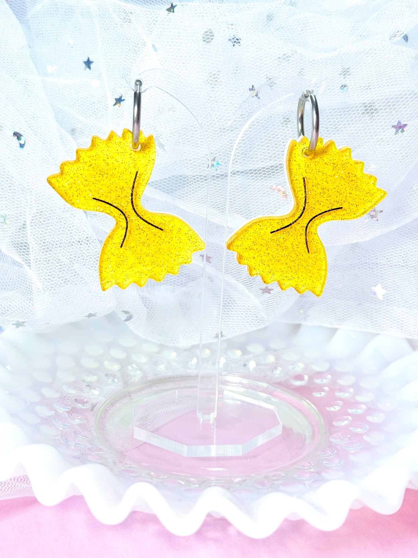 Glitter Jelly Bowtie Noodle Acrylic Earrings