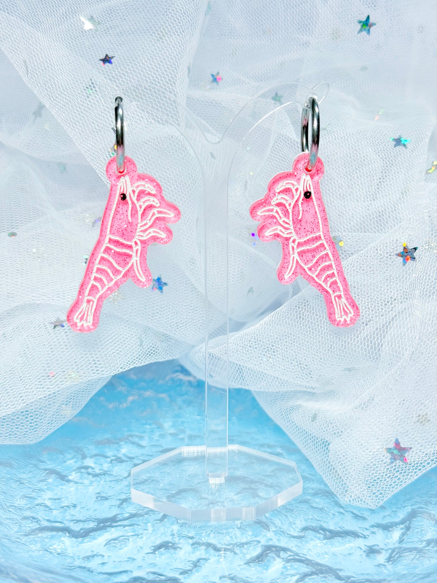 Jelly Shrimp Acrylic Earrings (Bubblegum)