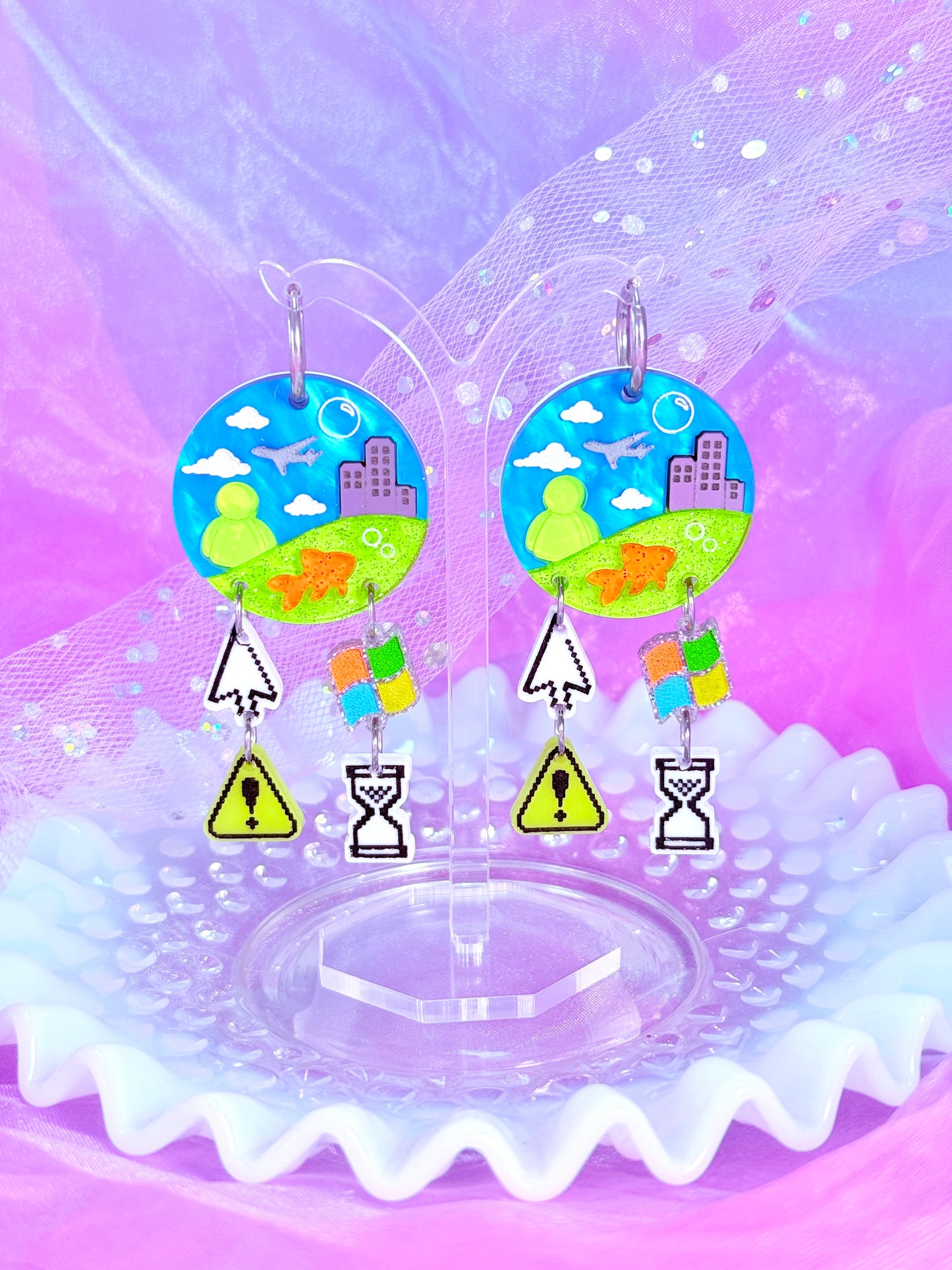 Frutiger Aero Inspired Acrylic Earrings (Version 3, Cloudy Skies)