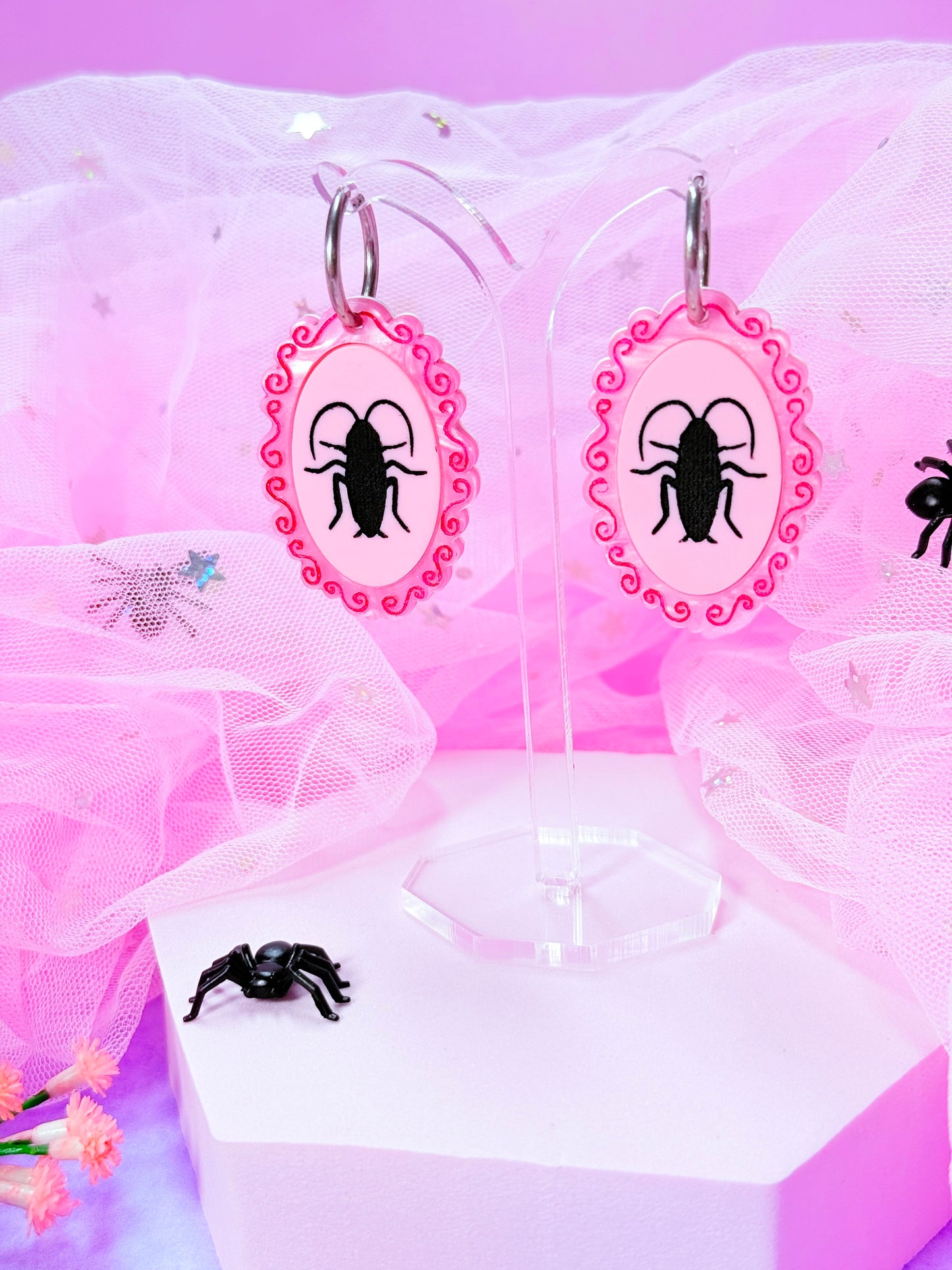 Cutesy Cockroach Acrylic Earrings (pinky pink)