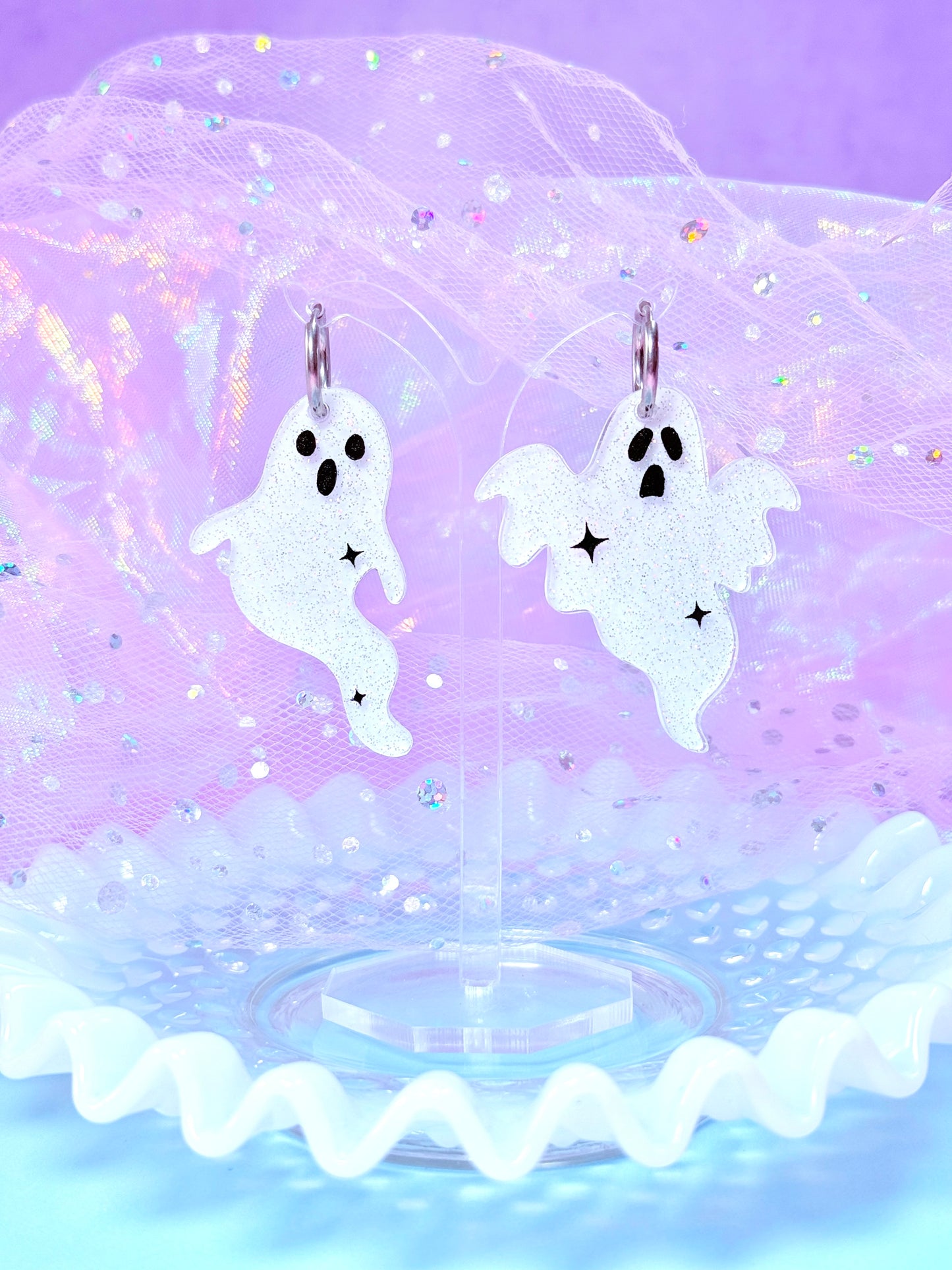 Funky Ghost Acrylic Earrings (Jelly Sparkle)