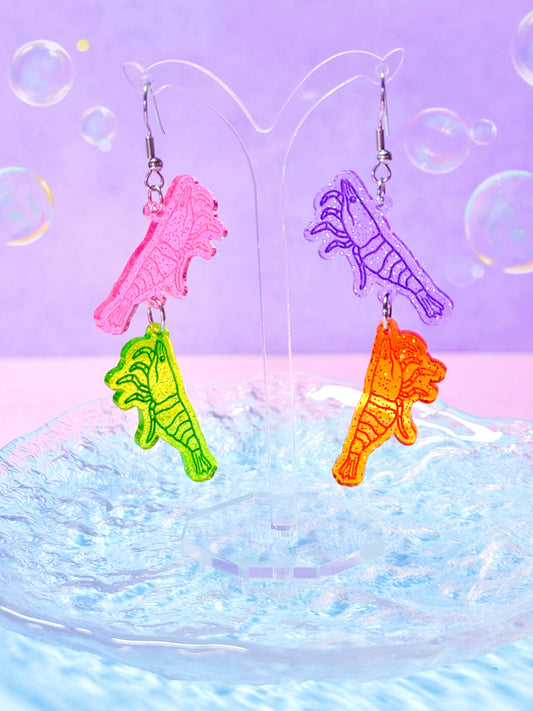 Jelly Shrimp Dangles, Acrylic Earrings