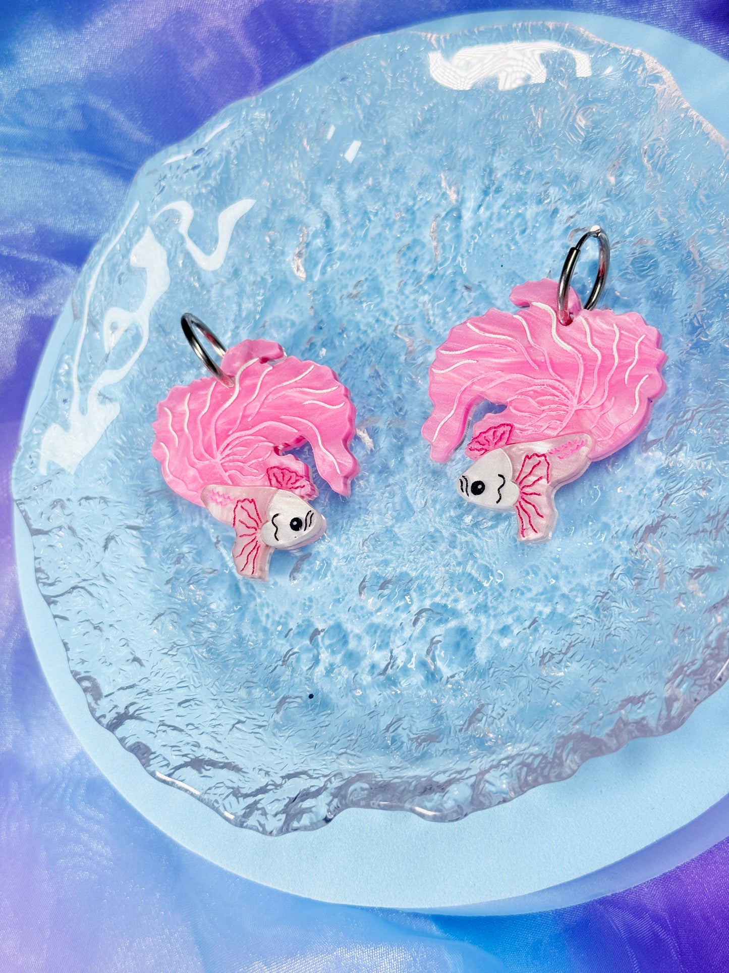 Betta Fish Acrylic Earrings (Pink Pearl)