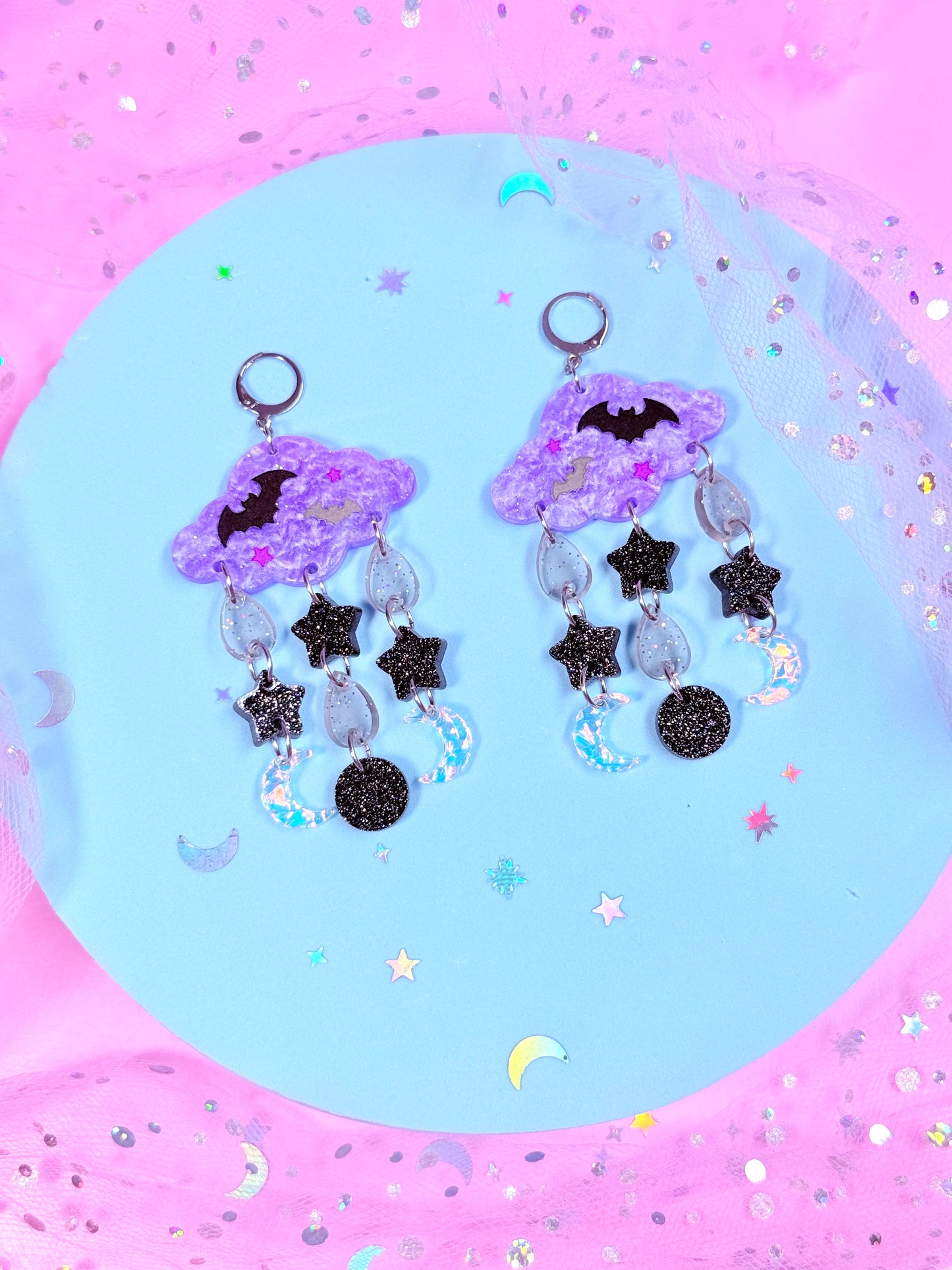 Witchy Night Sky Drops, Acrylic Earrings
