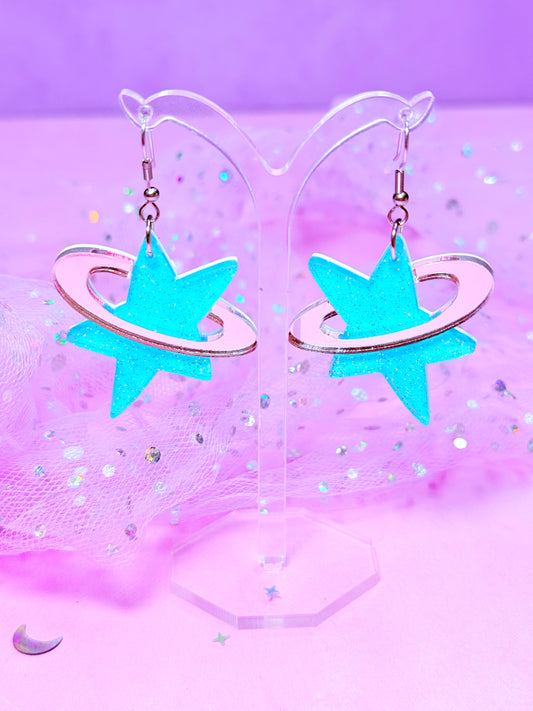 Y2K Cosmic Star Acrylic Earrings (Blue)