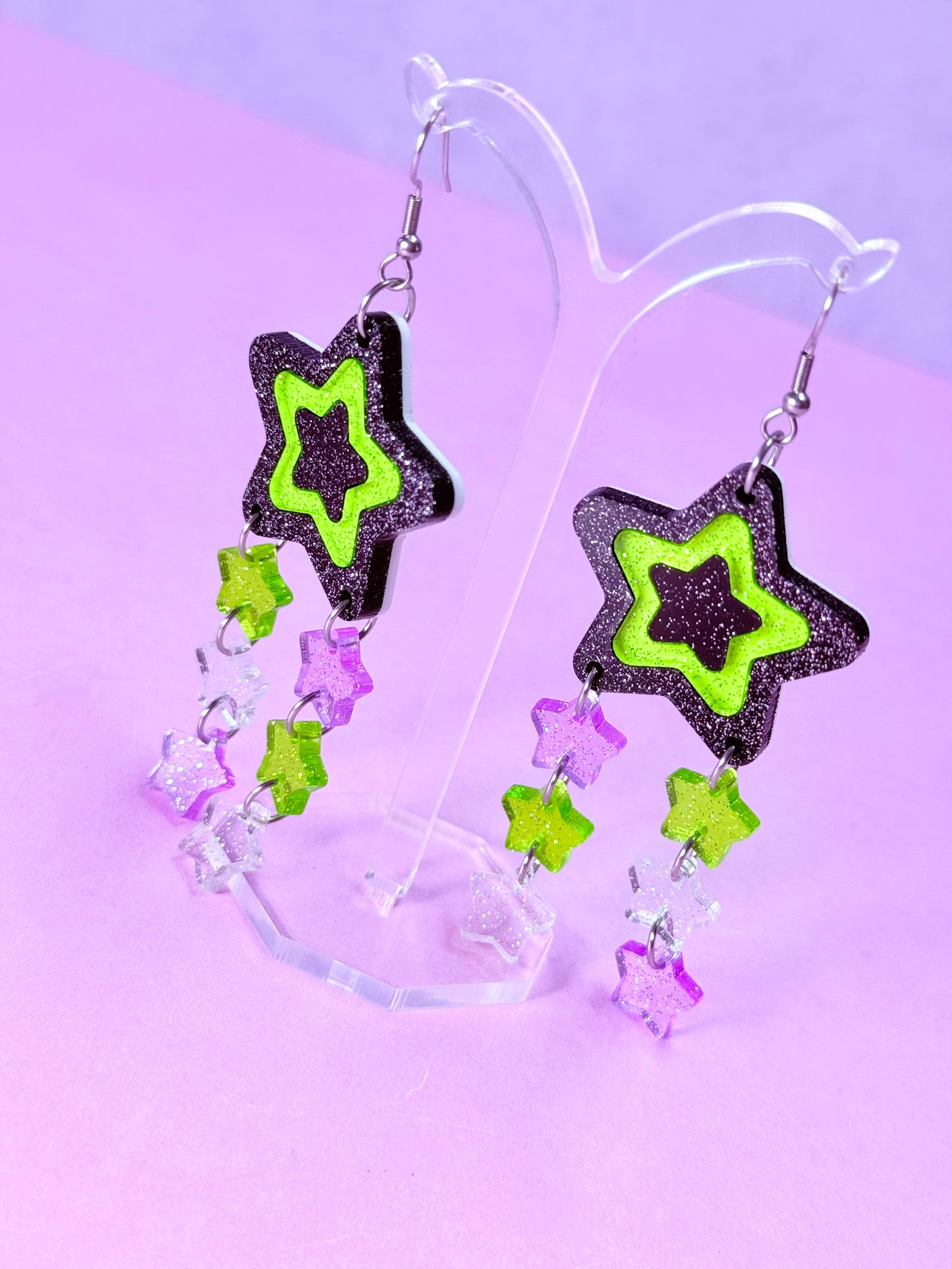 Funky Y2K Star Drop Earrings (Dark Neon)