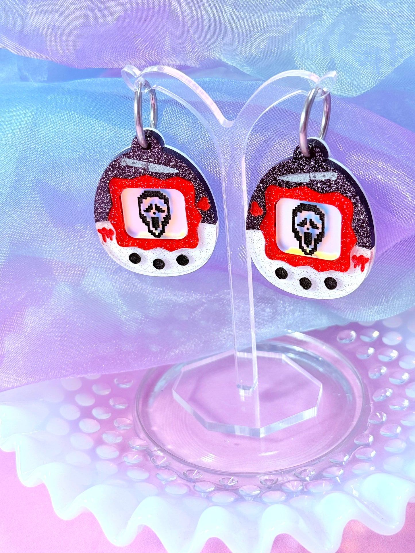 Virtual Pet Ghost, Acrylic Earrings