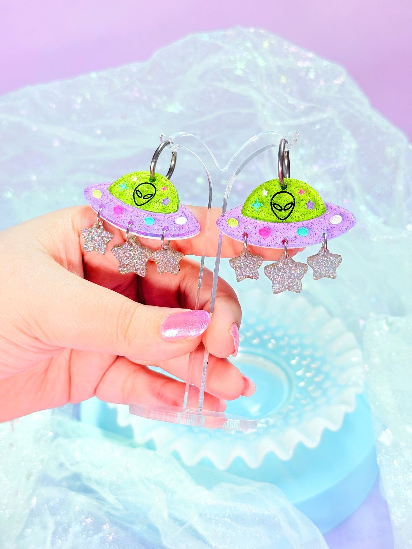 Galactic Glam UFO Acrylic Earrings