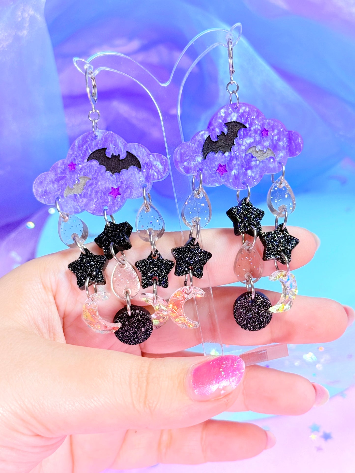 Witchy Night Sky Drops, Acrylic Earrings