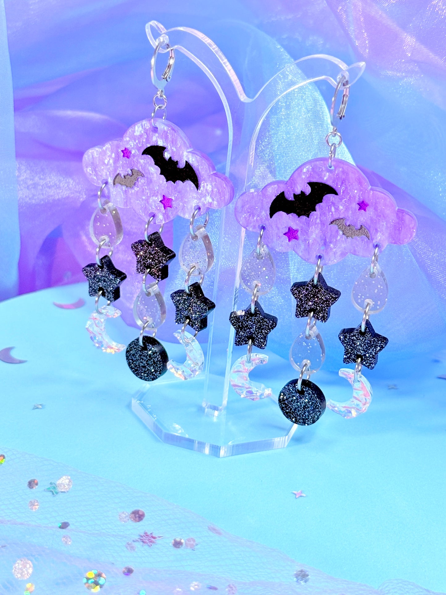 Witchy Night Sky Drops, Acrylic Earrings