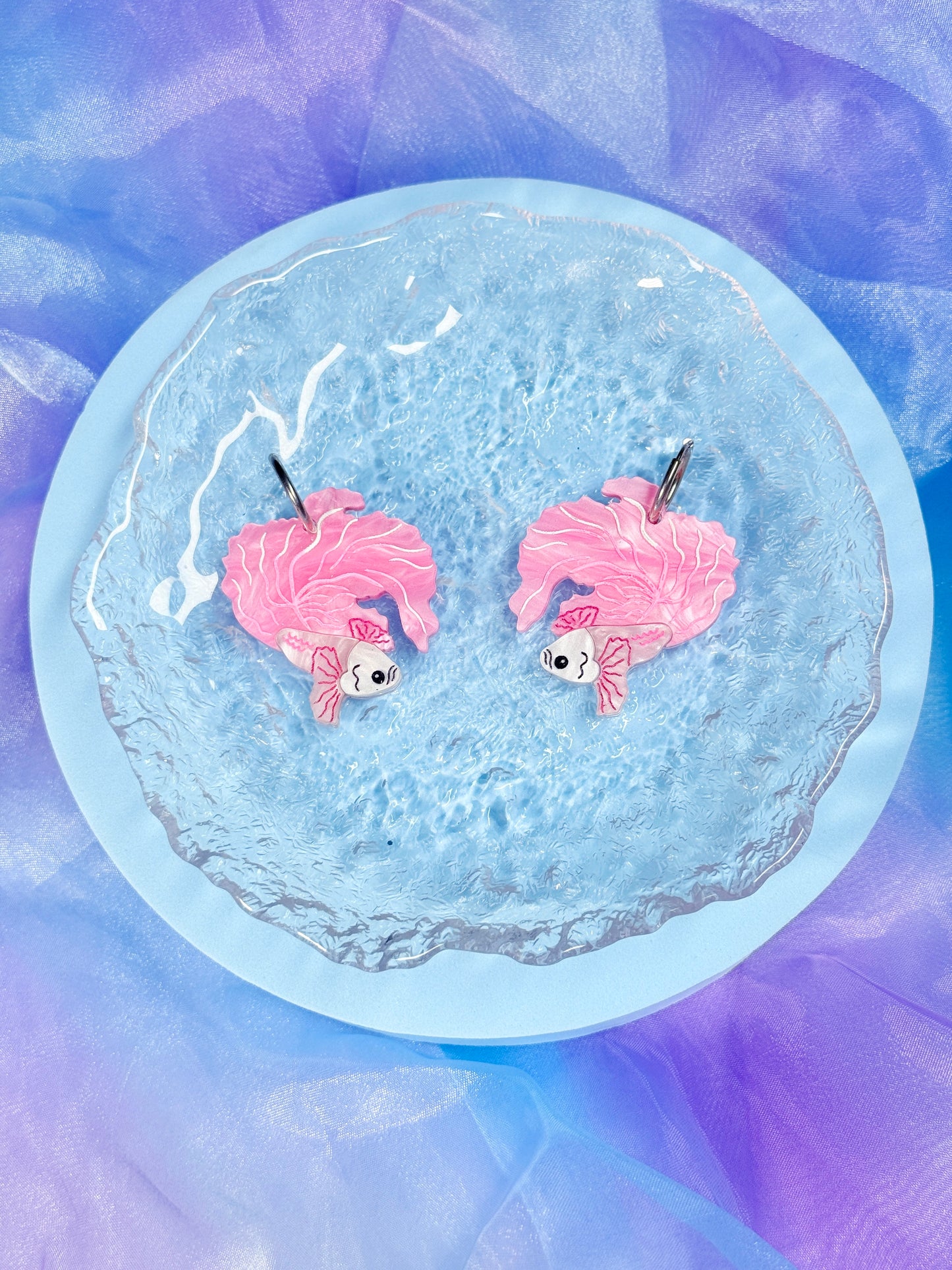Betta Fish Acrylic Earrings (Pink Pearl)