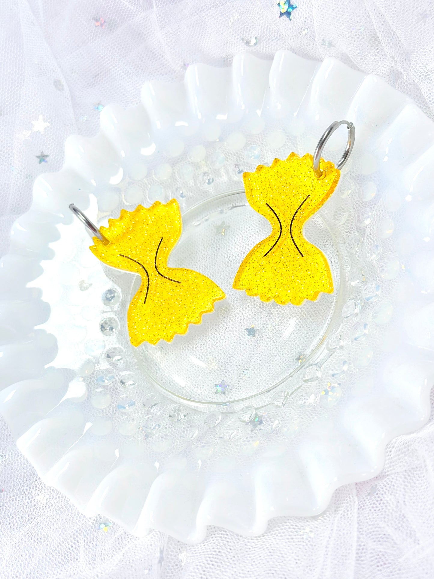 Glitter Jelly Bowtie Noodle Acrylic Earrings