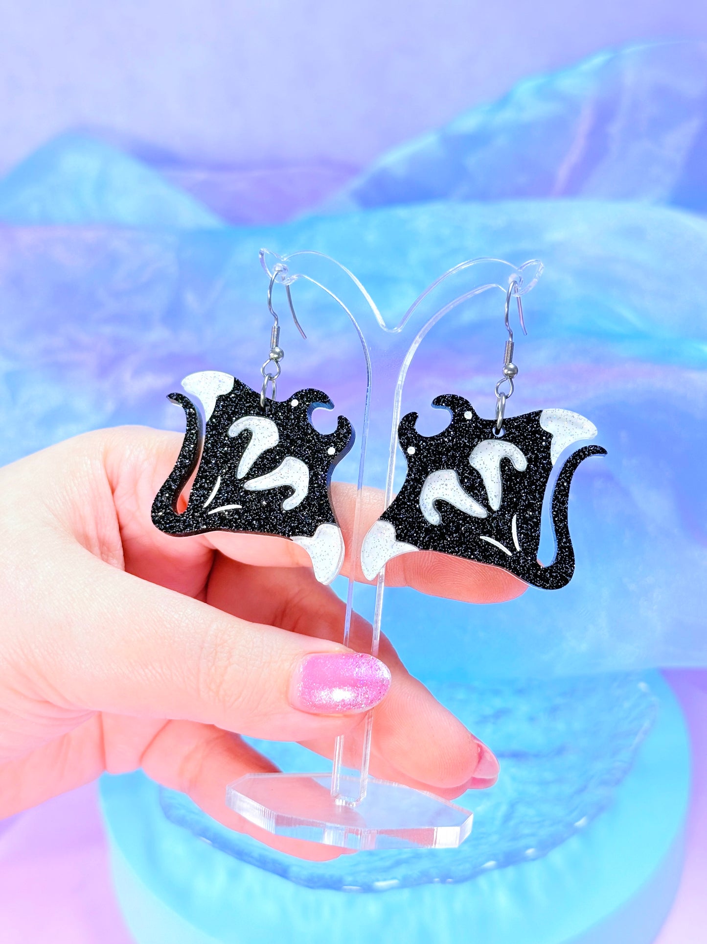 Manta Ray Acrylic Earrings (Extra Sparkly)