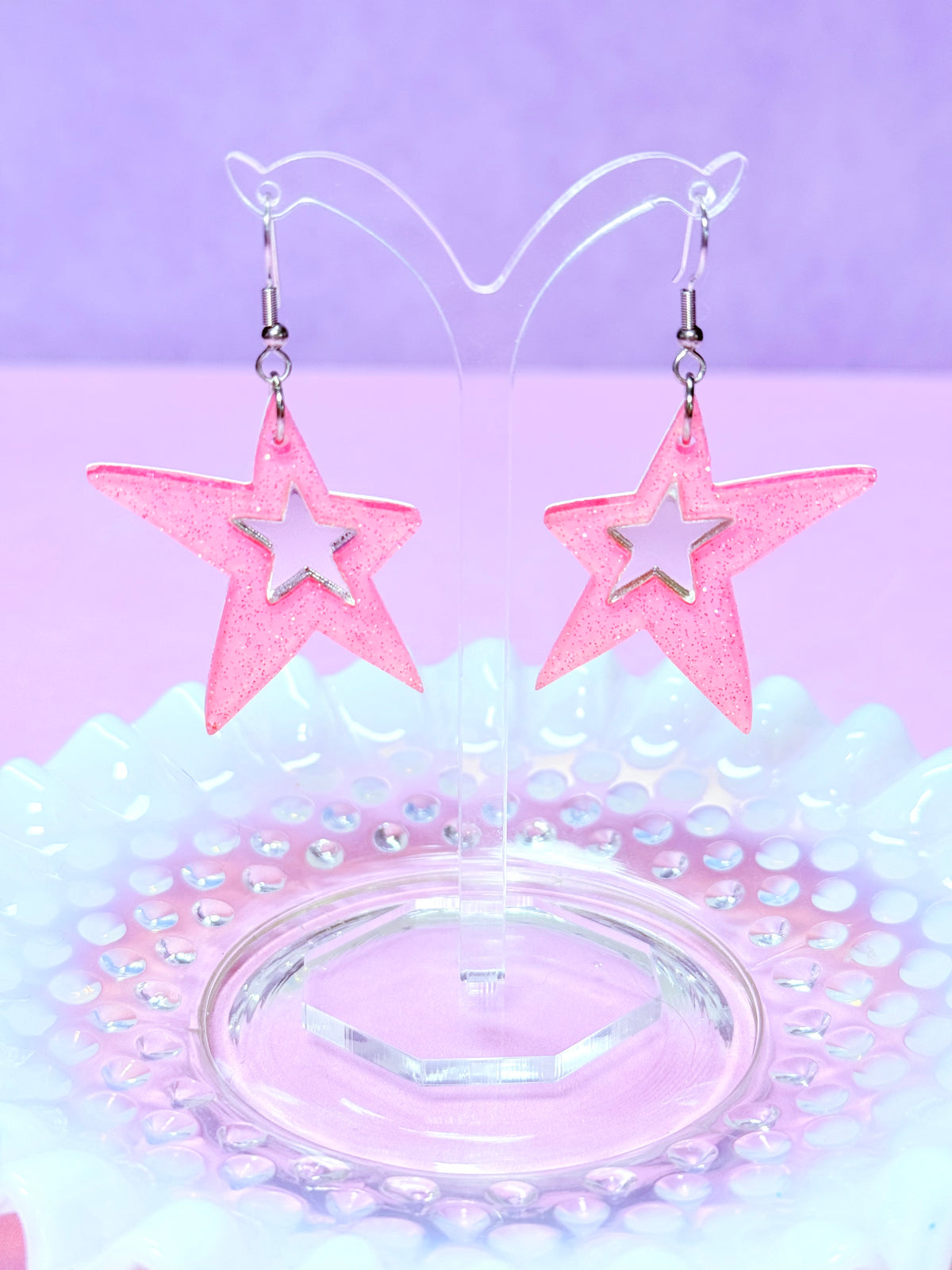 Y2K Spiky Star Acrylic Earrings (Pink)
