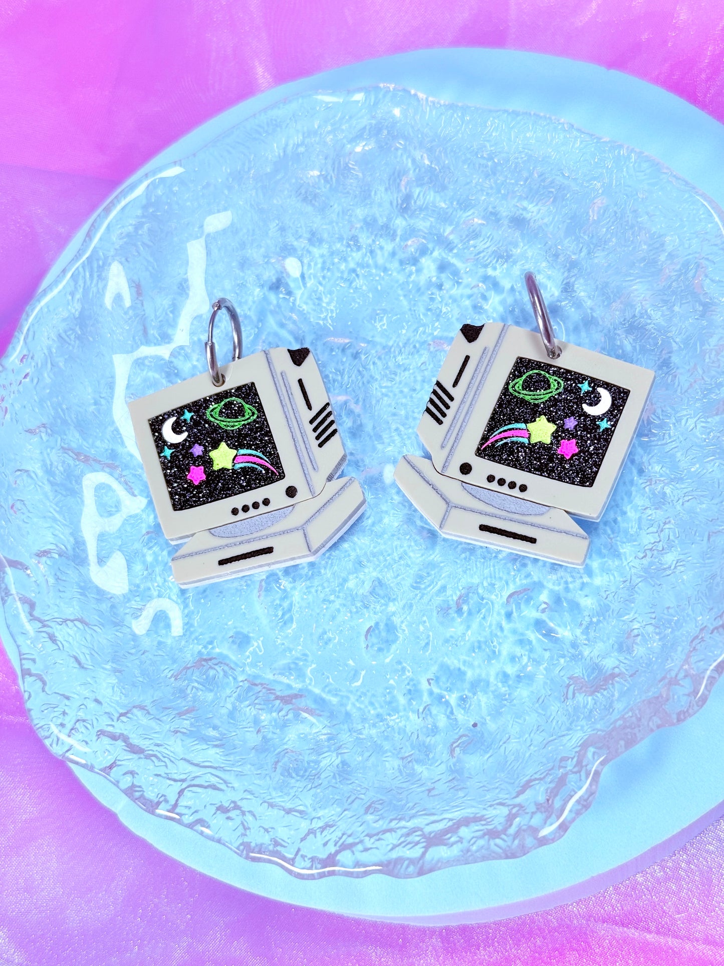 Retro Computer Earrings, Space