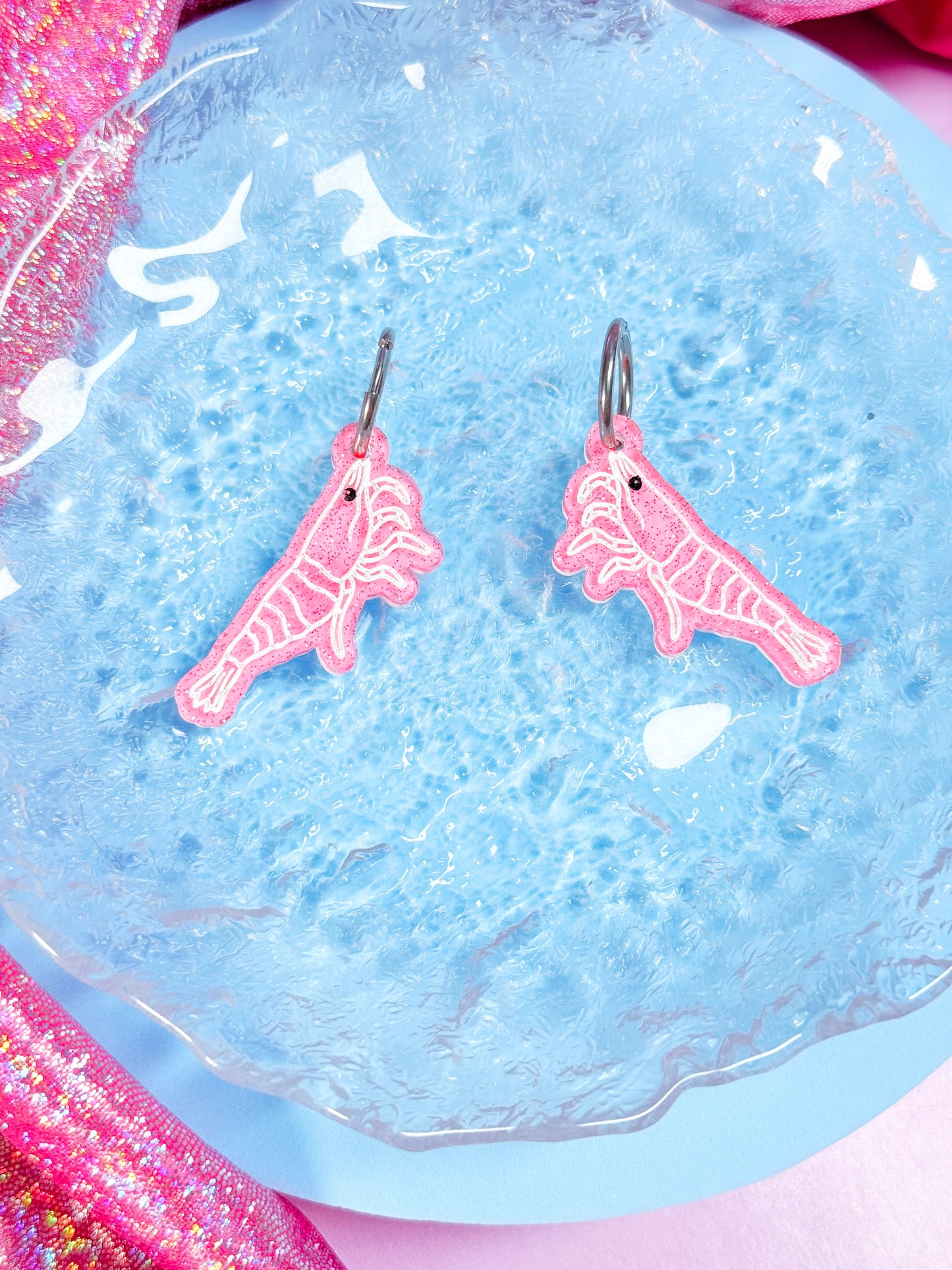 Jelly Shrimp Acrylic Earrings (Bubblegum)