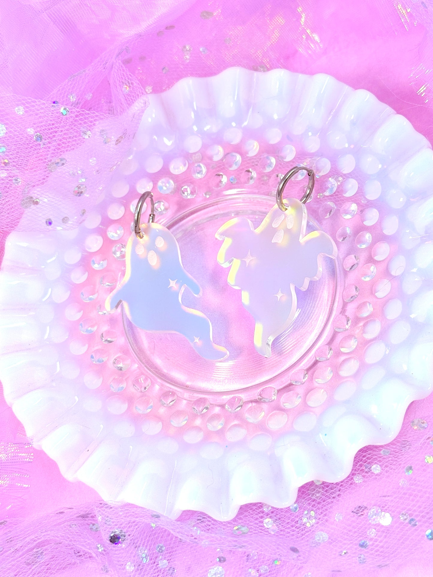 Funky Ghost Acrylic Earrings (Iridescent)