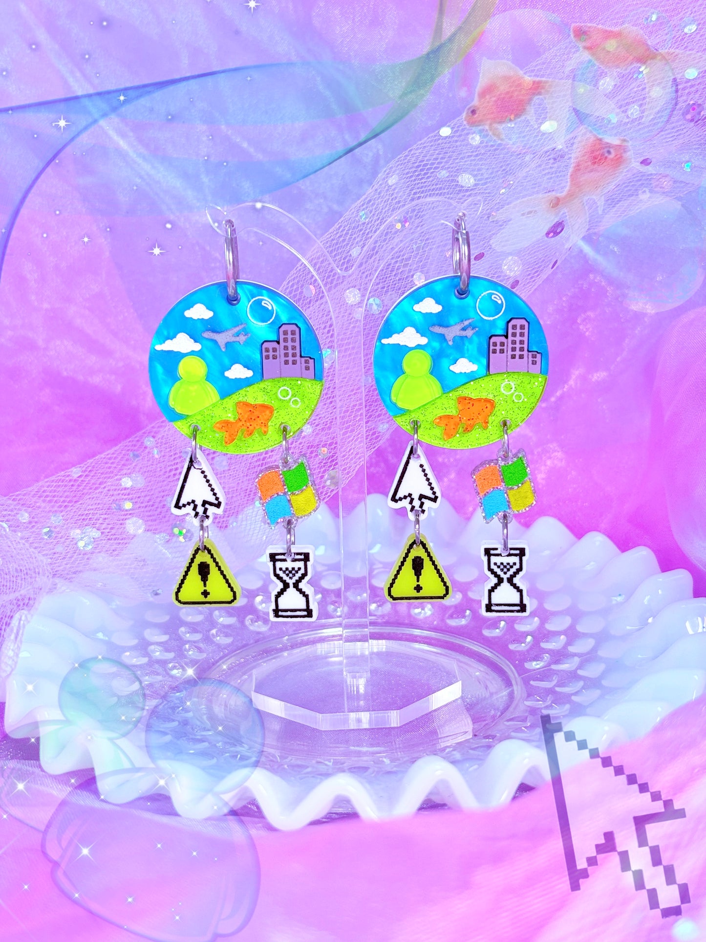 Frutiger Aero Inspired Acrylic Earrings (Version 3, Cloudy Skies)
