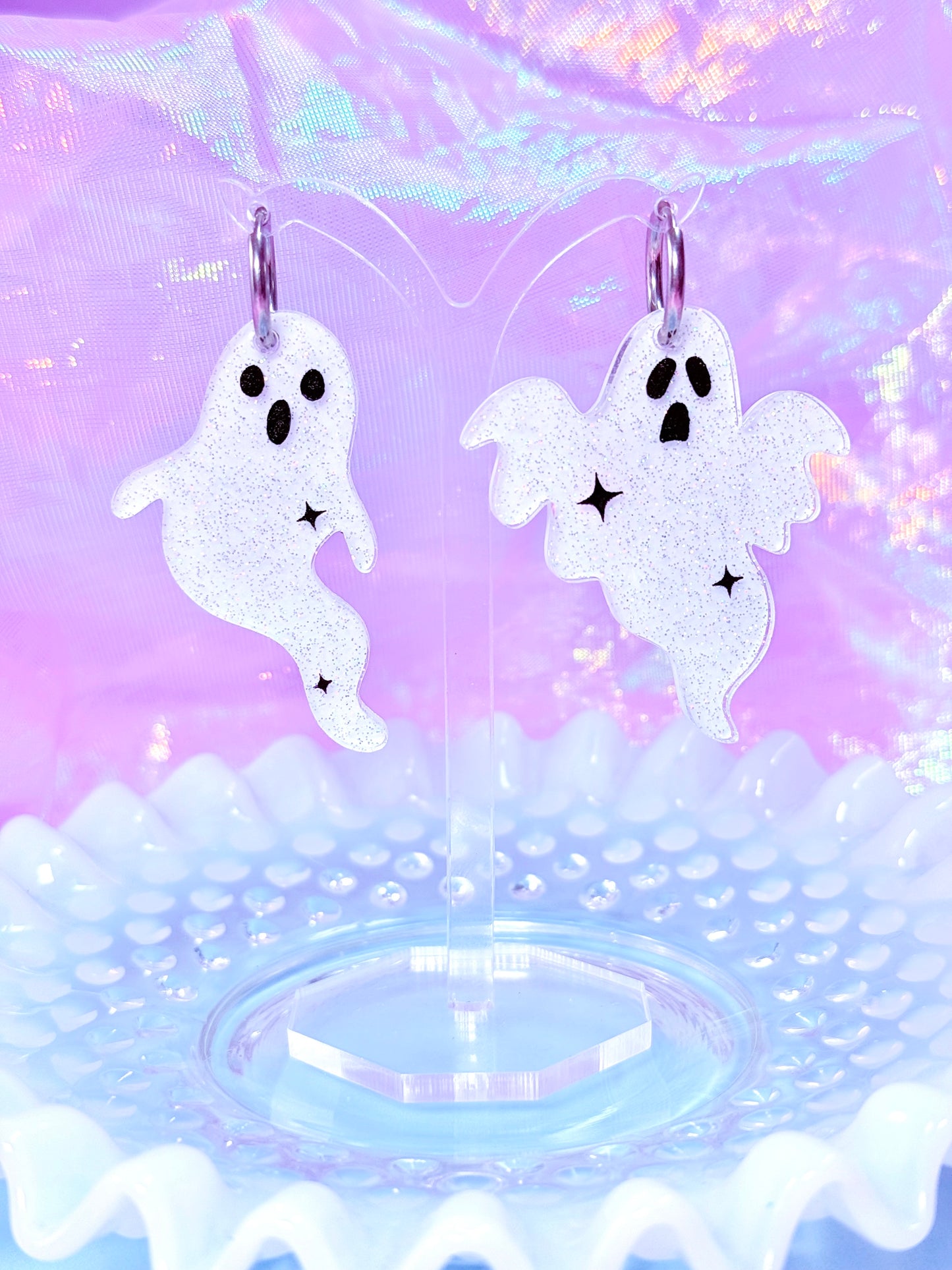 Funky Ghost Acrylic Earrings (Jelly Sparkle)