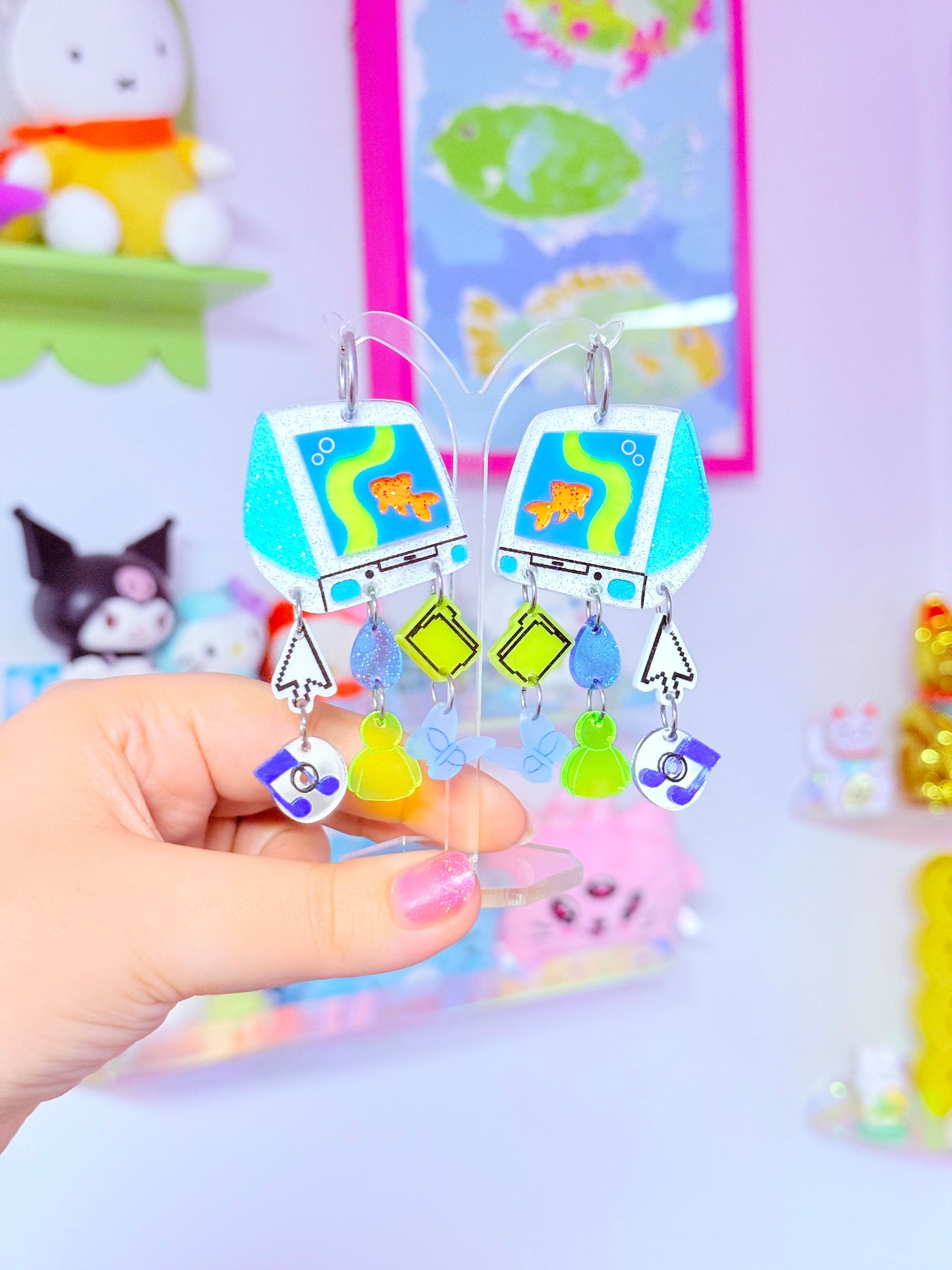 Frutiger Aero Inspired Acrylic Earrings (Version 2, Jelly Computer)