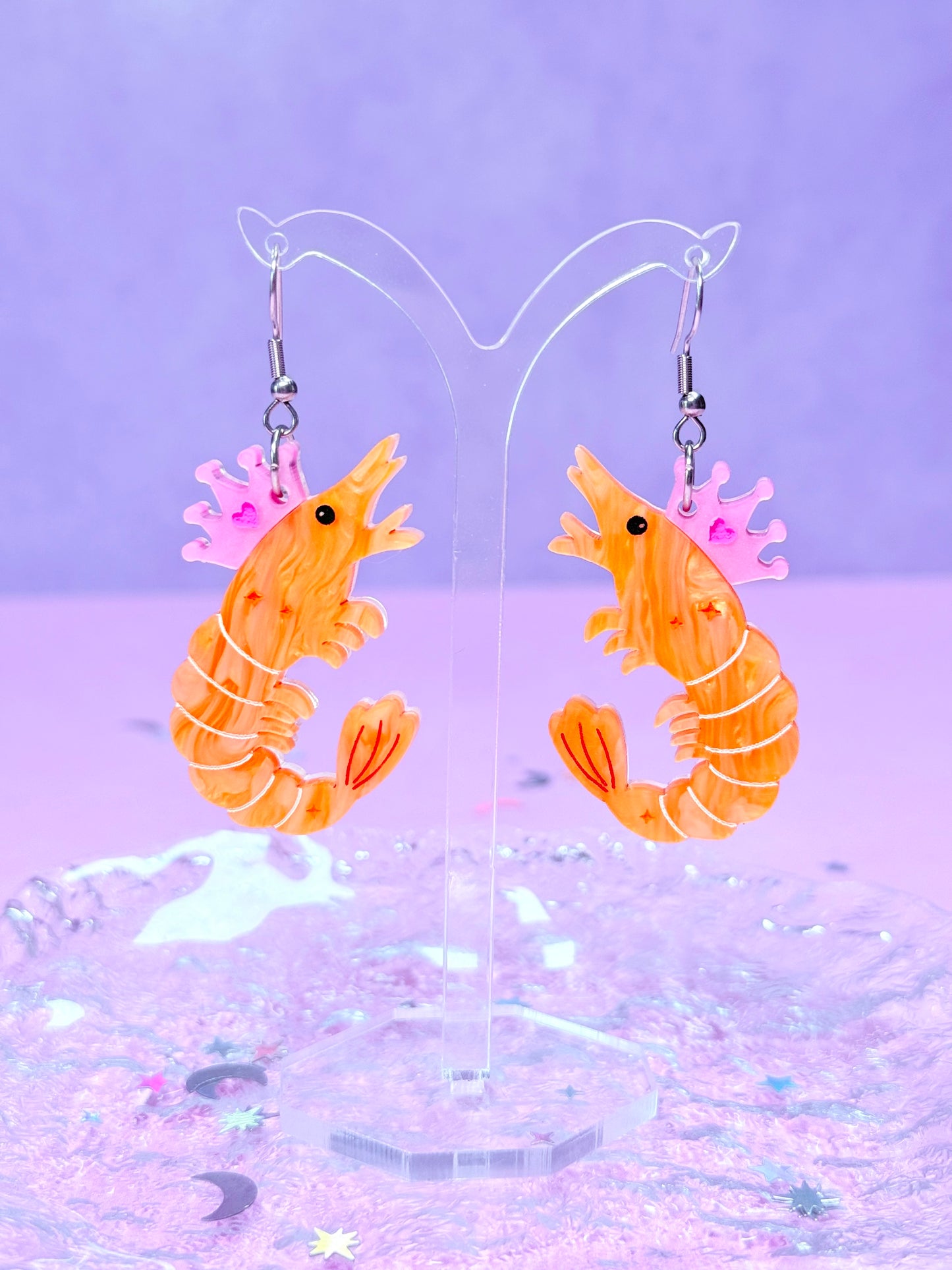Princess Prawn, Shrimp Acrylic Earrings