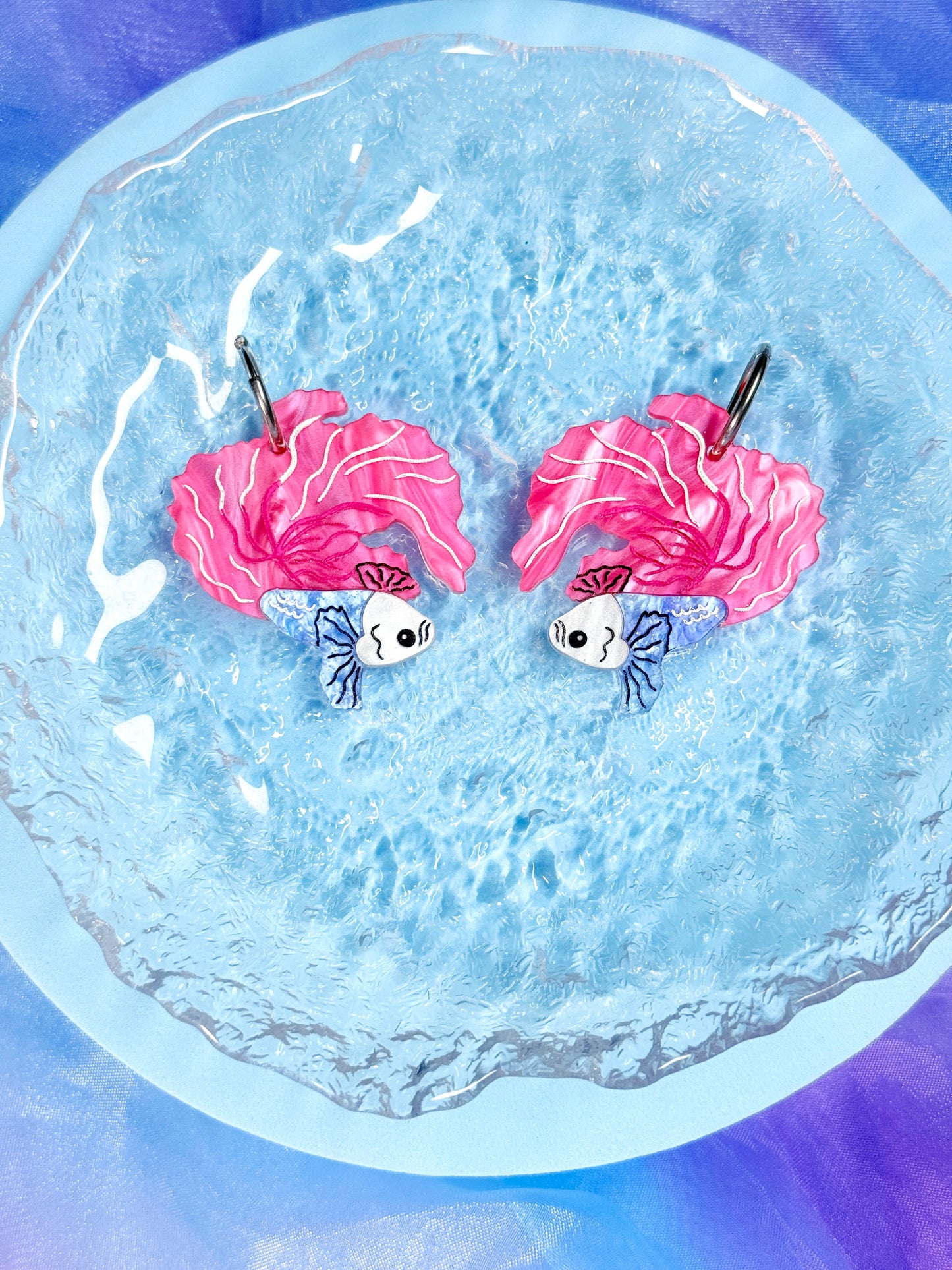 Betta Fish Acrylic Earrings (Berry)
